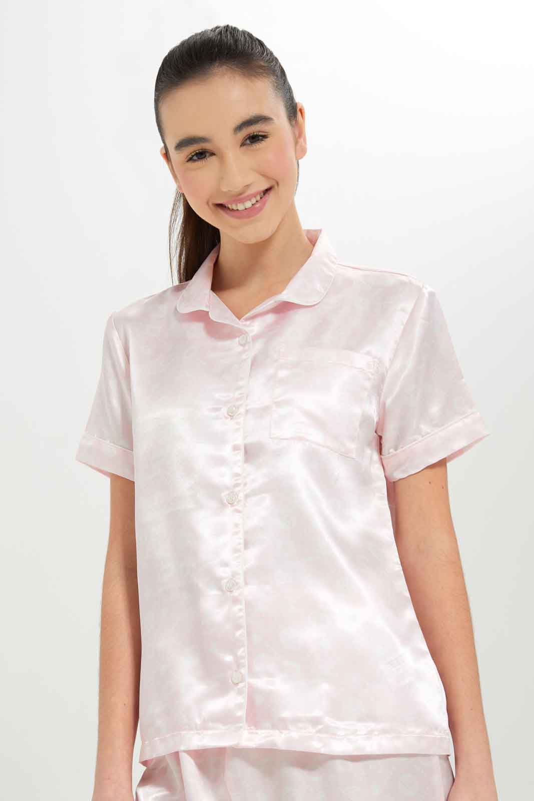 Redtag-Girls-Pink-Heart-Sateen-Pajama-Sets-Category:Pyjama-Sets,-Colour:Apricot,-Deals:New-In,-Dept:Girls,-Filter:Senior-Girls-(8-to-14-Yrs),-GSR-Pyjama-Sets,-New-In-GSR-APL,-Non-Sale,-S23B,-Section:Girls-(0-to-14Yrs)-Senior-Girls-9 to 14 Years