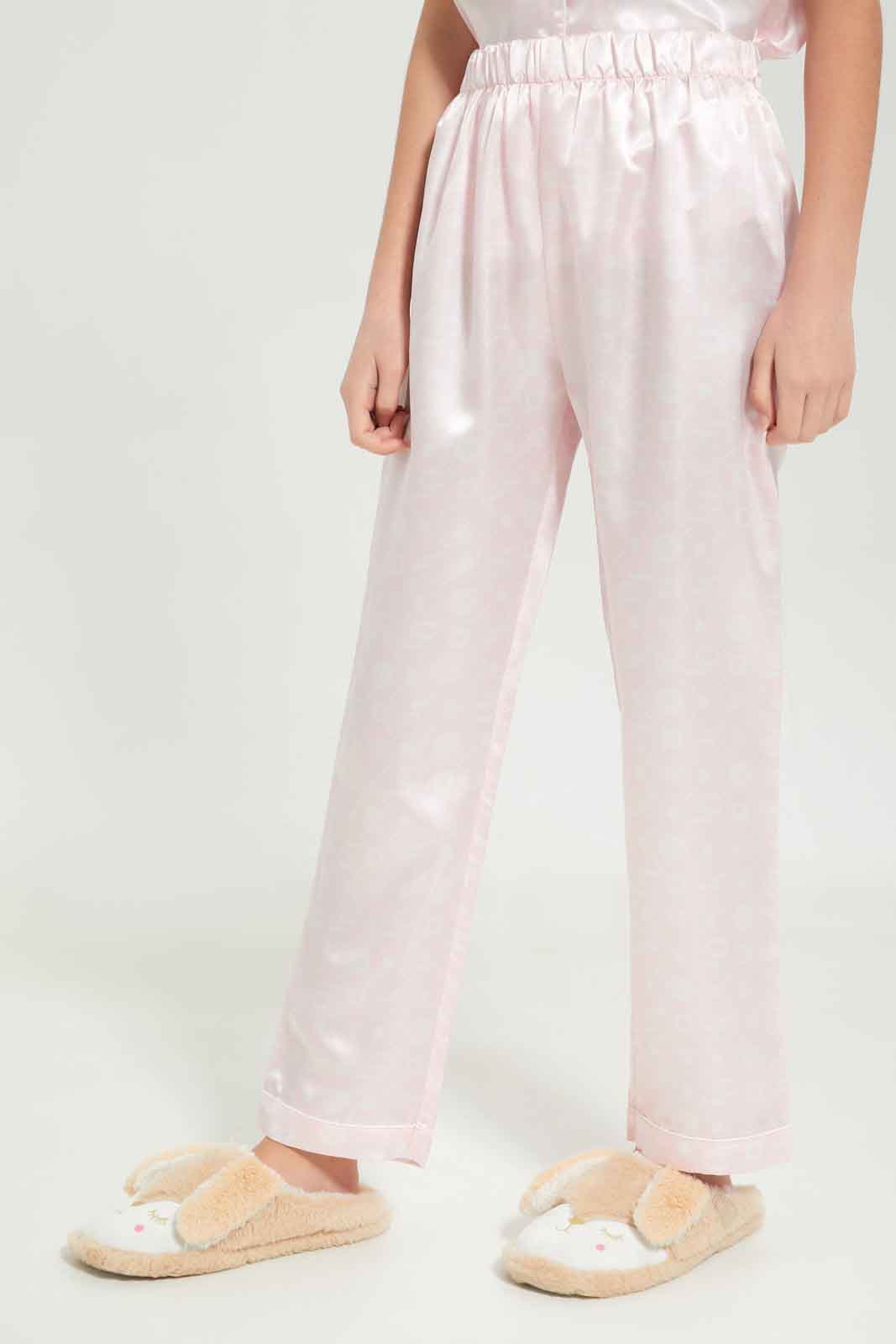 Redtag-Girls-Pink-Heart-Sateen-Pajama-Sets-Category:Pyjama-Sets,-Colour:Apricot,-Deals:New-In,-Dept:Girls,-Filter:Senior-Girls-(8-to-14-Yrs),-GSR-Pyjama-Sets,-New-In-GSR-APL,-Non-Sale,-S23B,-Section:Girls-(0-to-14Yrs)-Senior-Girls-9 to 14 Years