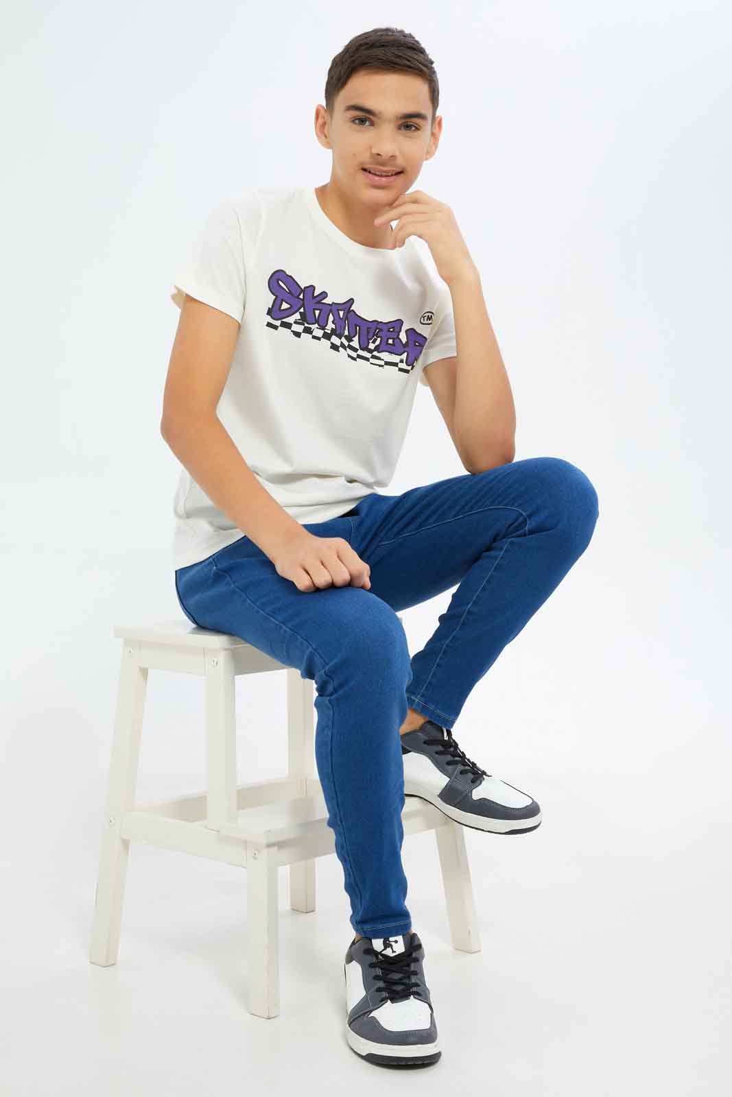 Redtag-Boys-Ecru-Skater-Tee-BSR-T-Shirts,-Category:T-Shirts,-Colour:Ecru,-Deals:New-In,-Dept:Boys,-Filter:Senior-Boys-(8-to-14-Yrs),-New-In-BSR-APL,-Non-Sale,-S23B,-Section:Boys-(0-to-14Yrs)-Senior-Boys-9 to 14 Years