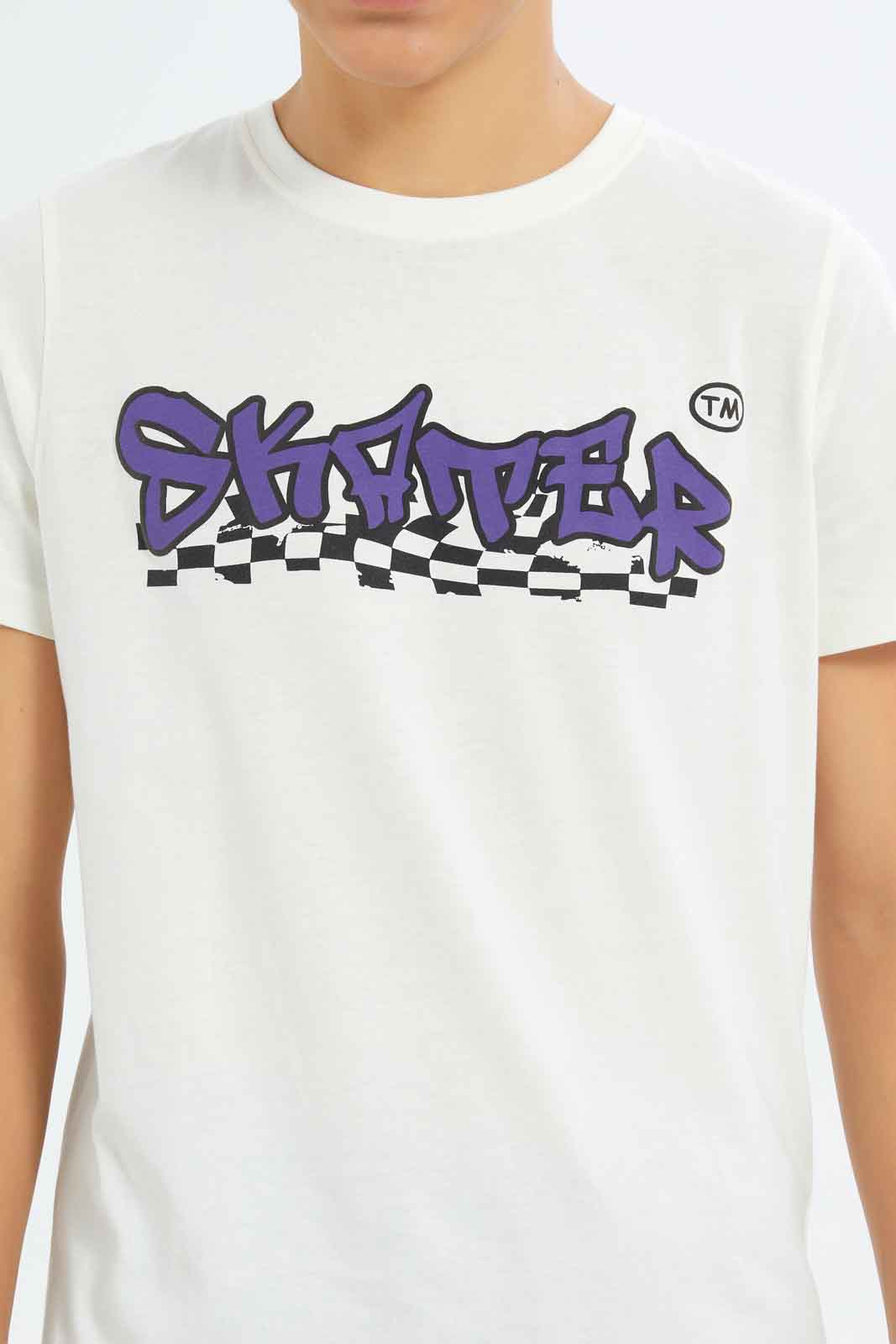 Redtag-Boys-Ecru-Skater-Tee-BSR-T-Shirts,-Category:T-Shirts,-Colour:Ecru,-Deals:New-In,-Dept:Boys,-Filter:Senior-Boys-(8-to-14-Yrs),-New-In-BSR-APL,-Non-Sale,-S23B,-Section:Boys-(0-to-14Yrs)-Senior-Boys-9 to 14 Years