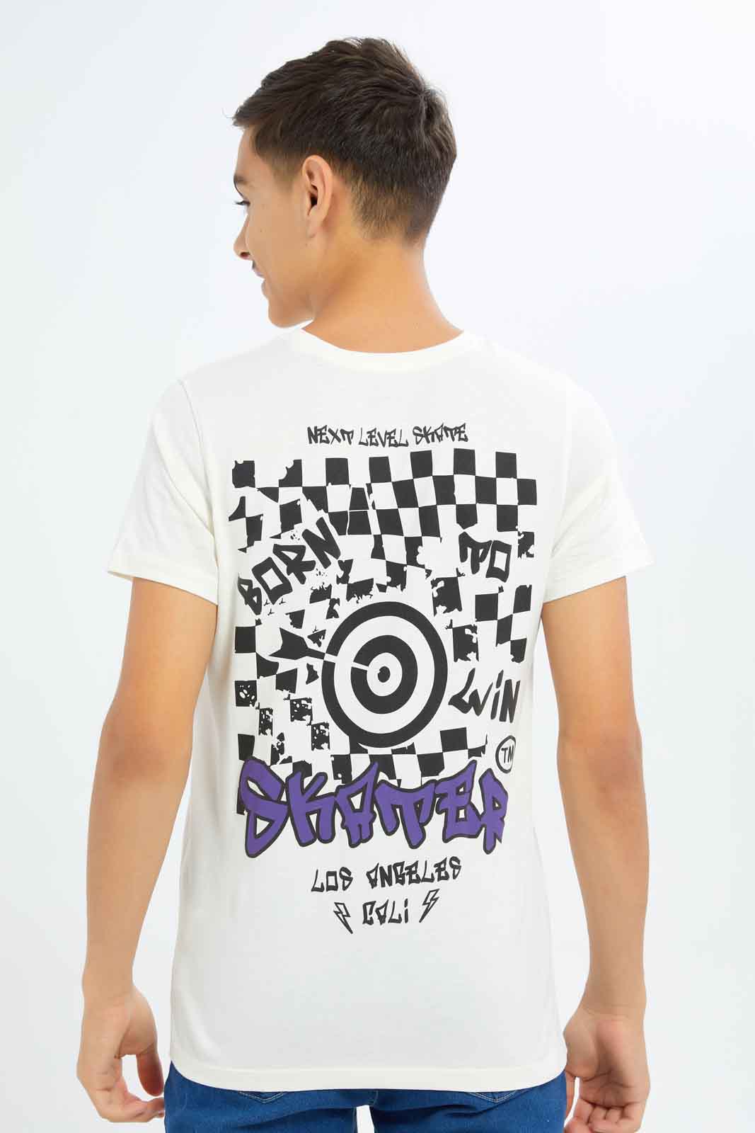 Redtag-Boys-Ecru-Skater-Tee-BSR-T-Shirts,-Category:T-Shirts,-Colour:Ecru,-Deals:New-In,-Dept:Boys,-Filter:Senior-Boys-(8-to-14-Yrs),-New-In-BSR-APL,-Non-Sale,-S23B,-Section:Boys-(0-to-14Yrs)-Senior-Boys-9 to 14 Years