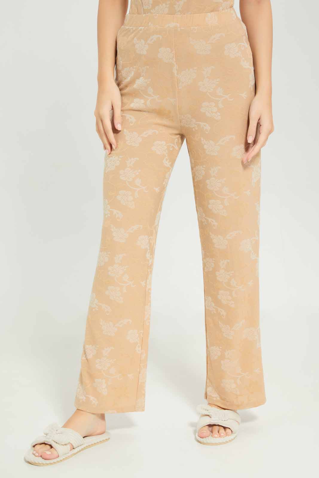 Redtag-Women-Sand-Jacquard-Sleevesless-Pyjama-Set-Category:Pyjama-Sets,-Colour:Sand,-Deals:New-In,-Dept:Ladieswear,-Filter:Women's-Clothing,-New-In-Women-APL,-Non-Sale,-S23A,-Section:Women,-Women-Pyjama-Sets--