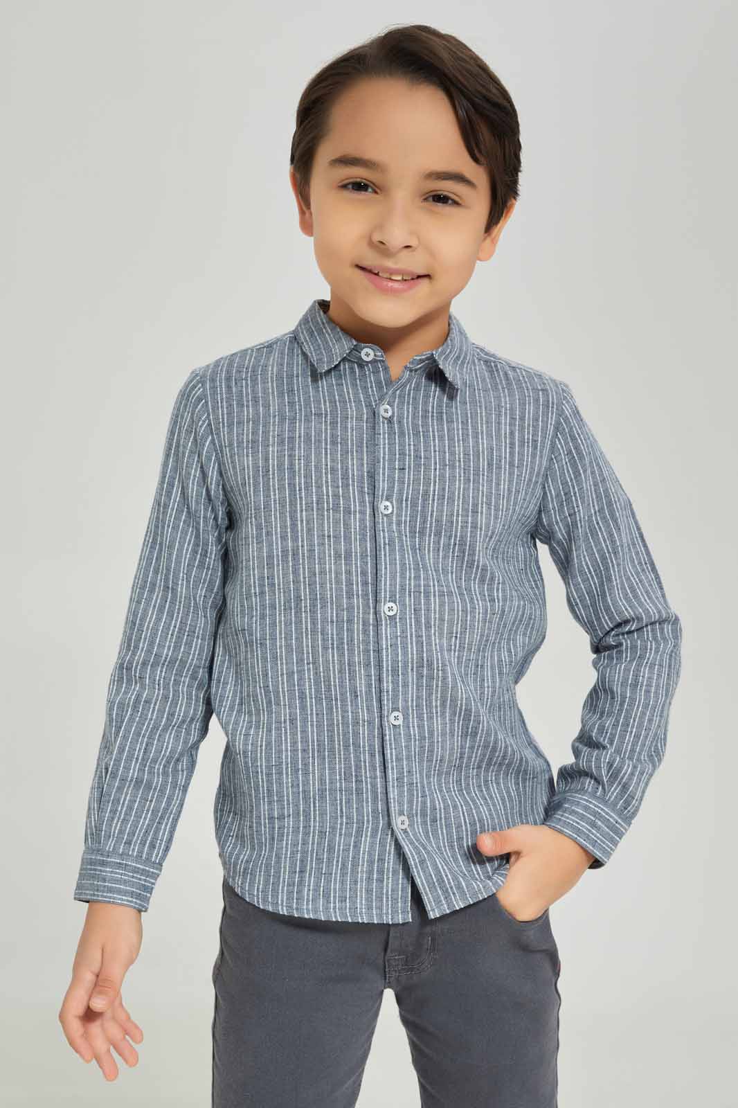Redtag-Boys-Blue-Stripe-Long-Sleeve-Shirt-BOY-Shirts,-Category:Shirts,-Colour:Brown,-Deals:New-In,-Dept:Boys,-Filter:Boys-(2-to-8-Yrs),-New-In-BOY-APL,-Non-Sale,-S23A,-Section:Boys-(0-to-14Yrs)-Boys-2 to 8 Years
