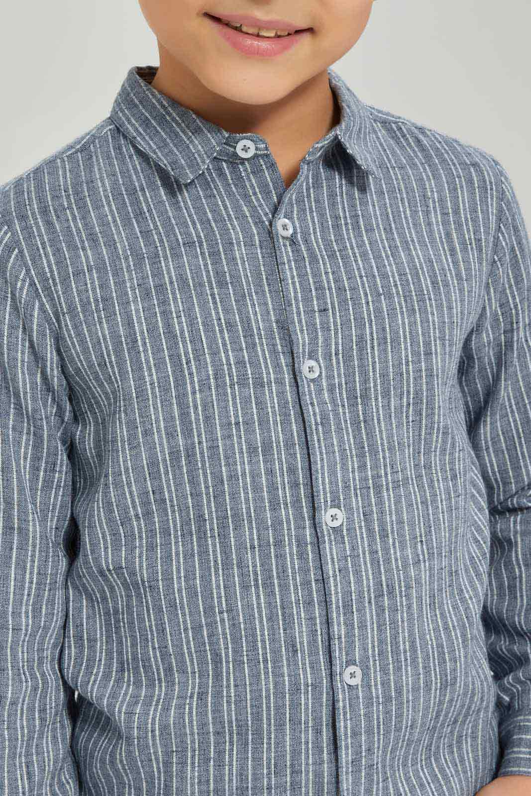 Redtag-Boys-Blue-Stripe-Long-Sleeve-Shirt-BOY-Shirts,-Category:Shirts,-Colour:Brown,-Deals:New-In,-Dept:Boys,-Filter:Boys-(2-to-8-Yrs),-New-In-BOY-APL,-Non-Sale,-S23A,-Section:Boys-(0-to-14Yrs)-Boys-2 to 8 Years