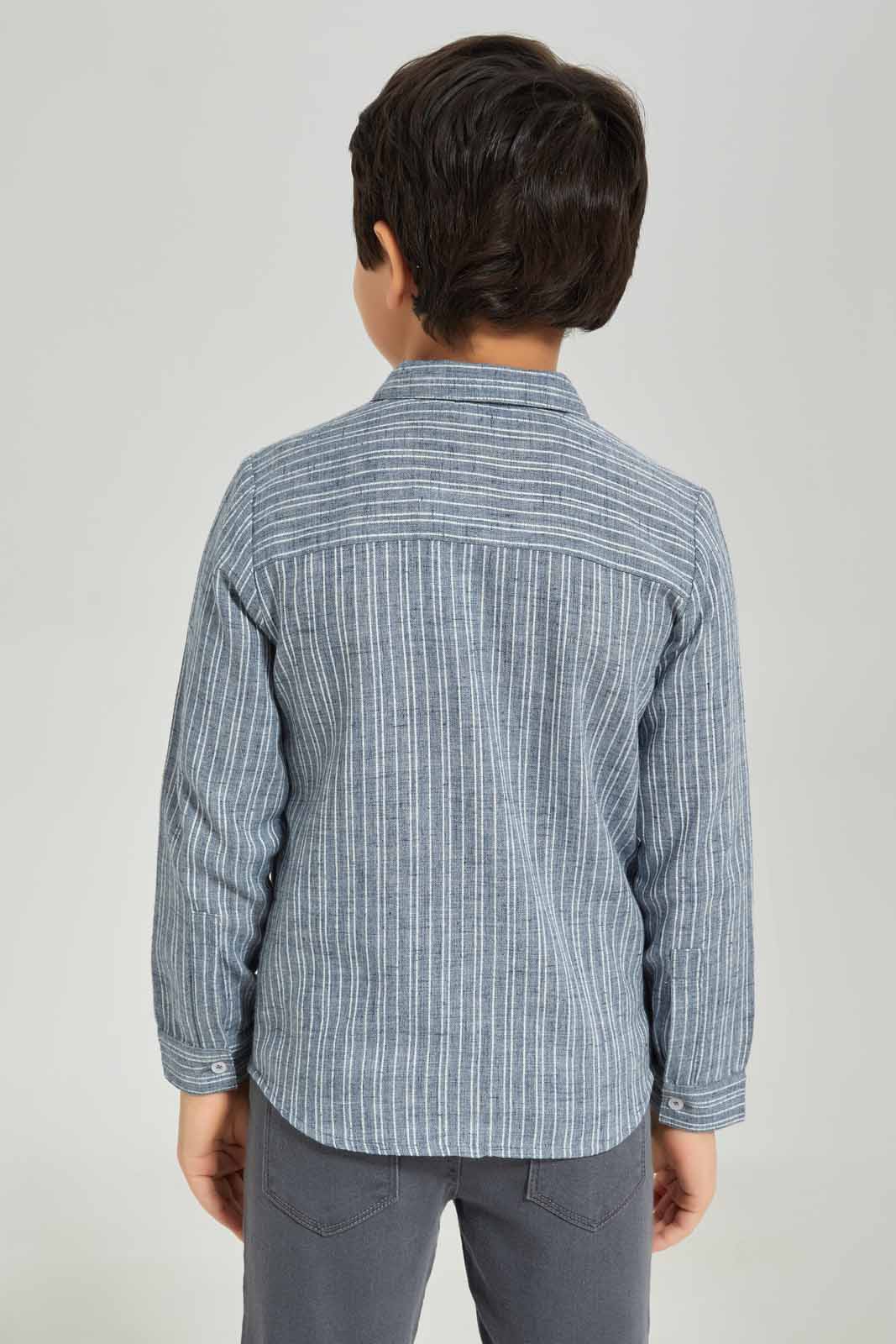 Redtag-Boys-Blue-Stripe-Long-Sleeve-Shirt-BOY-Shirts,-Category:Shirts,-Colour:Brown,-Deals:New-In,-Dept:Boys,-Filter:Boys-(2-to-8-Yrs),-New-In-BOY-APL,-Non-Sale,-S23A,-Section:Boys-(0-to-14Yrs)-Boys-2 to 8 Years