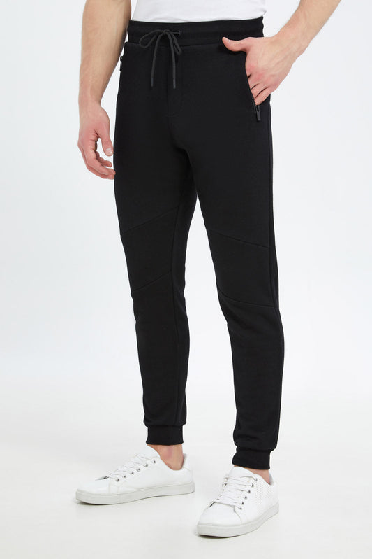 Redtag-Men-Black-Pique-Biker-Jog-Pant-Category:Joggers,-Colour:Black,-Deals:New-In,-Dept:Menswear,-Filter:Men's-Clothing,-Men-Joggers,-New-In-Men-APL,-Non-Sale,-S23C,-Section:Men-Men's-