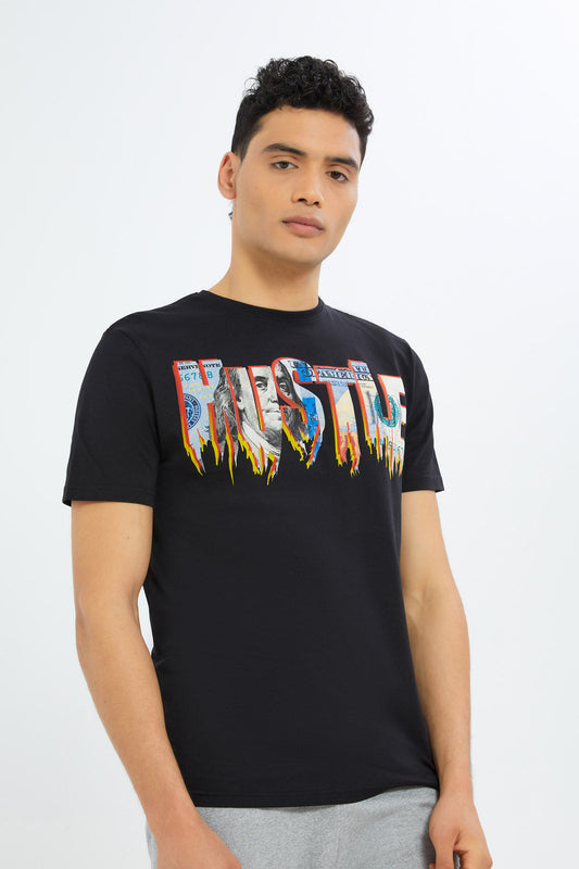 Redtag-Men-Black-Graphic-T-Shirt-Category:T-Shirts,-Colour:Black,-Deals:New-In,-Dept:Menswear,-Filter:Men's-Clothing,-H1:MWR,-H2:GEN,-H3:TSH,-H4:TSH,-Men-T-Shirts,-New-In-Men-APL,-Non-Sale,-S23C,-Season:S23C,-Section:Men,-TBL-Men's-