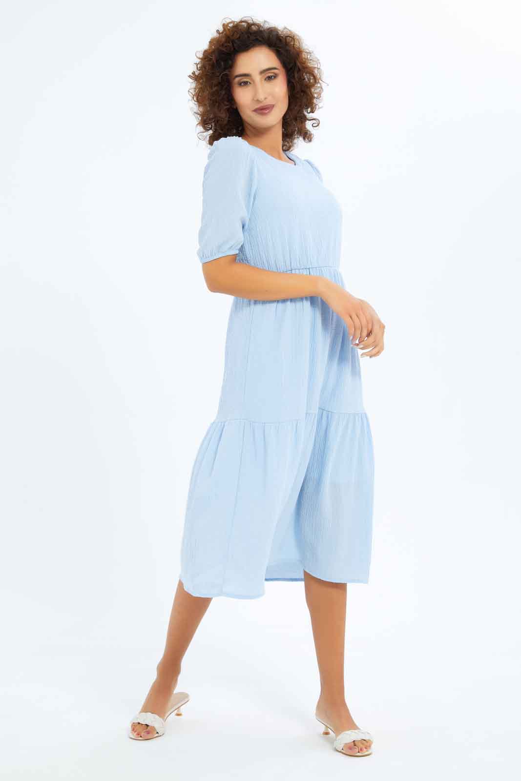Redtag-Women-Blue-Textured-Tiered-Dress-Category:Dresses,-Colour:Blue,-Deals:New-In,-Dept:Ladieswear,-Filter:Women's-Clothing,-KSH,-New-In-Women-APL,-Non-Sale,-S23B,-Section:Women,-Women-Dresses-Women's-