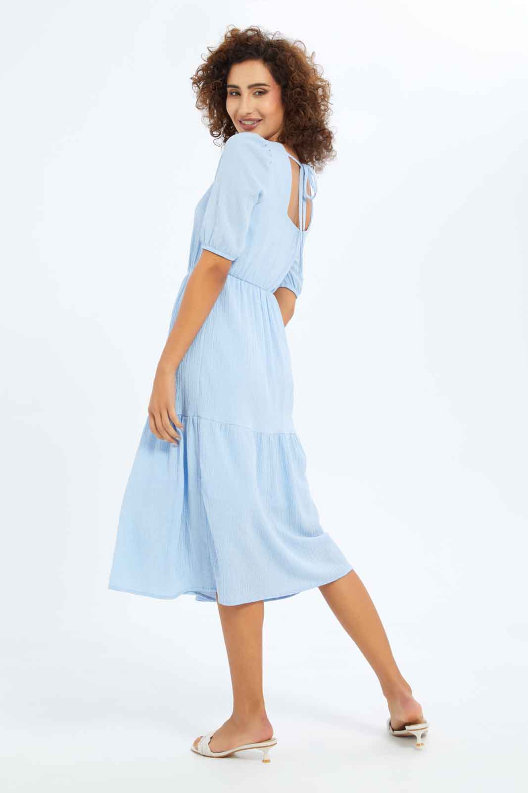 Redtag-Women-Blue-Textured-Tiered-Dress-Category:Dresses,-Colour:Blue,-Deals:New-In,-Dept:Ladieswear,-Filter:Women's-Clothing,-KSH,-New-In-Women-APL,-Non-Sale,-S23B,-Section:Women,-Women-Dresses-Women's-