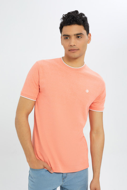 Redtag-Men-Red-Jacquard-T-Shirt-With-Tipping-Category:T-Shirts,-Colour:Red,-Deals:New-In,-Dept:Menswear,-Filter:Men's-Clothing,-H1:MWR,-H2:GEN,-H3:TSH,-H4:TSH,-Men-T-Shirts,-New-In-Men-APL,-Non-Sale,-S23C,-Season:S23C,-Section:Men-Men's-