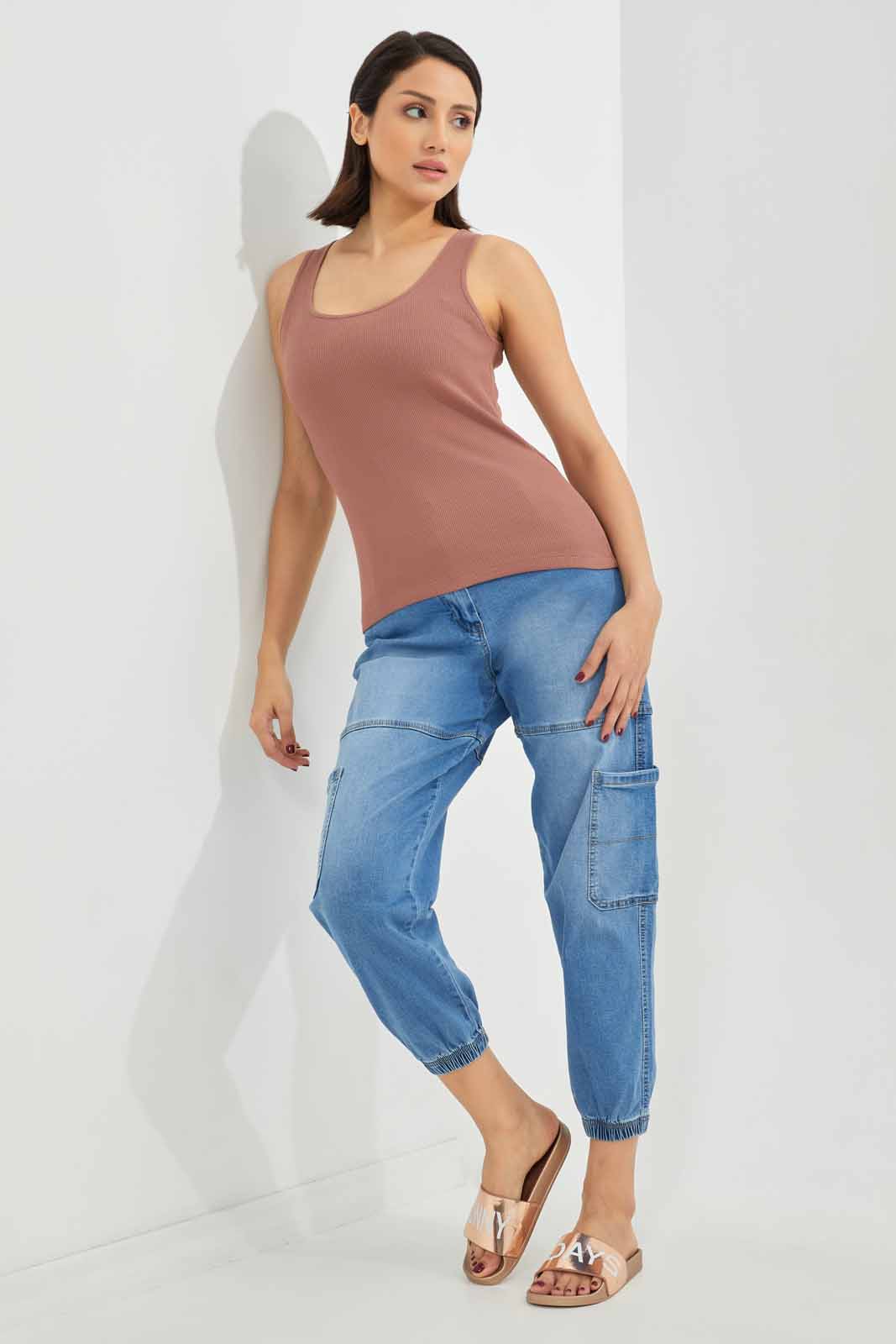 Redtag-Women-Rust-Plain-Rib-Vest-Category:Vests,-Colour:Orange,-Deals:New-In,-Dept:Ladieswear,-Filter:Women's-Clothing,-KSH,-New-In-Women-APL,-Non-Sale,-S23A,-Section:Women,-Women-Vests-Women's-