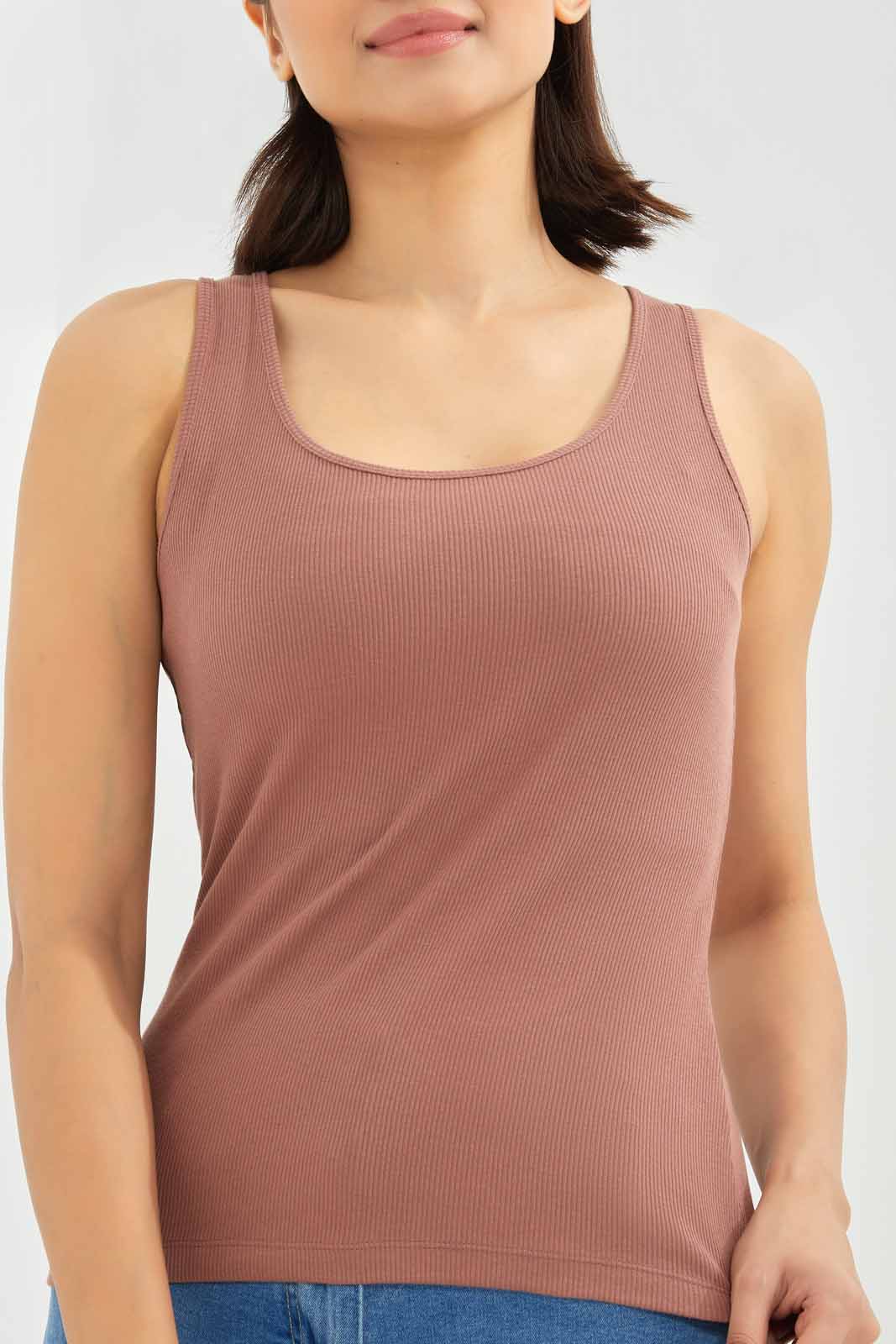Redtag-Women-Rust-Plain-Rib-Vest-Category:Vests,-Colour:Orange,-Deals:New-In,-Dept:Ladieswear,-Filter:Women's-Clothing,-KSH,-New-In-Women-APL,-Non-Sale,-S23A,-Section:Women,-Women-Vests-Women's-