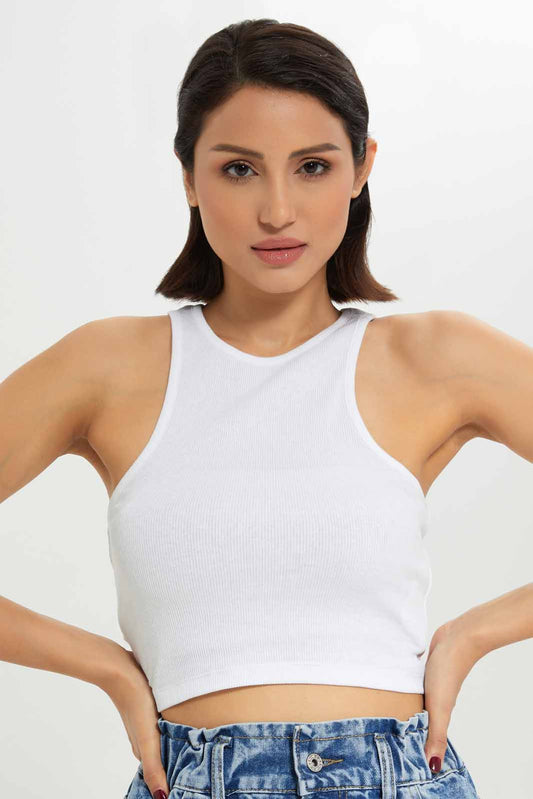 Redtag-Women-White-Rib-Cropped-Vest-Category:Vests,-Colour:White,-Deals:New-In,-Dept:Ladieswear,-Filter:Women's-Clothing,-KSH,-New-In-Women-APL,-Non-Sale,-S23A,-Section:Women,-Women-Vests-Women's-