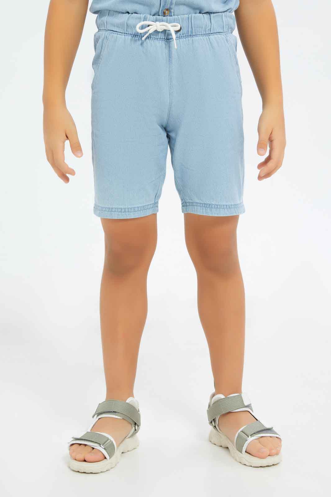 Redtag-Boys-Light-Wash-Denim-Shirt-With-Shorts-Set-BOY-Sets,-Category:Sets,-Colour:Light-Wash,-Deals:New-In,-Dept:Boys,-Filter:Boys-(2-to-8-Yrs),-New-In-BOY-APL,-Non-Sale,-S23C,-Section:Boys-(0-to-14Yrs)-Boys-2 to 8 Years