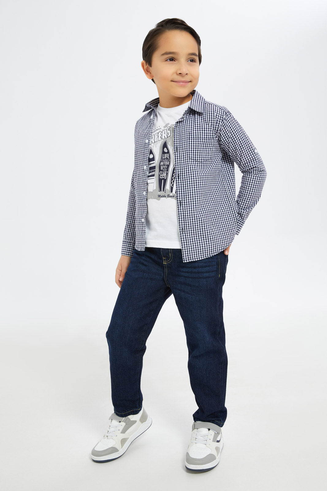 Redtag-Boys-Navy-Check-Shirt-With-T-Shirt-Set-BOY-Shirts,-Category:Shirts,-Colour:Navy,-Deals:New-In,-Dept:Boys,-Filter:Boys-(2-to-8-Yrs),-H1:KWR,-H2:BOY,-H3:SHI,-H4:CSH,-New-In-BOY-APL,-Non-Sale,-S23B,-Season:S23B,-Section:Boys-(0-to-14Yrs)-Boys-2 to 8 Years