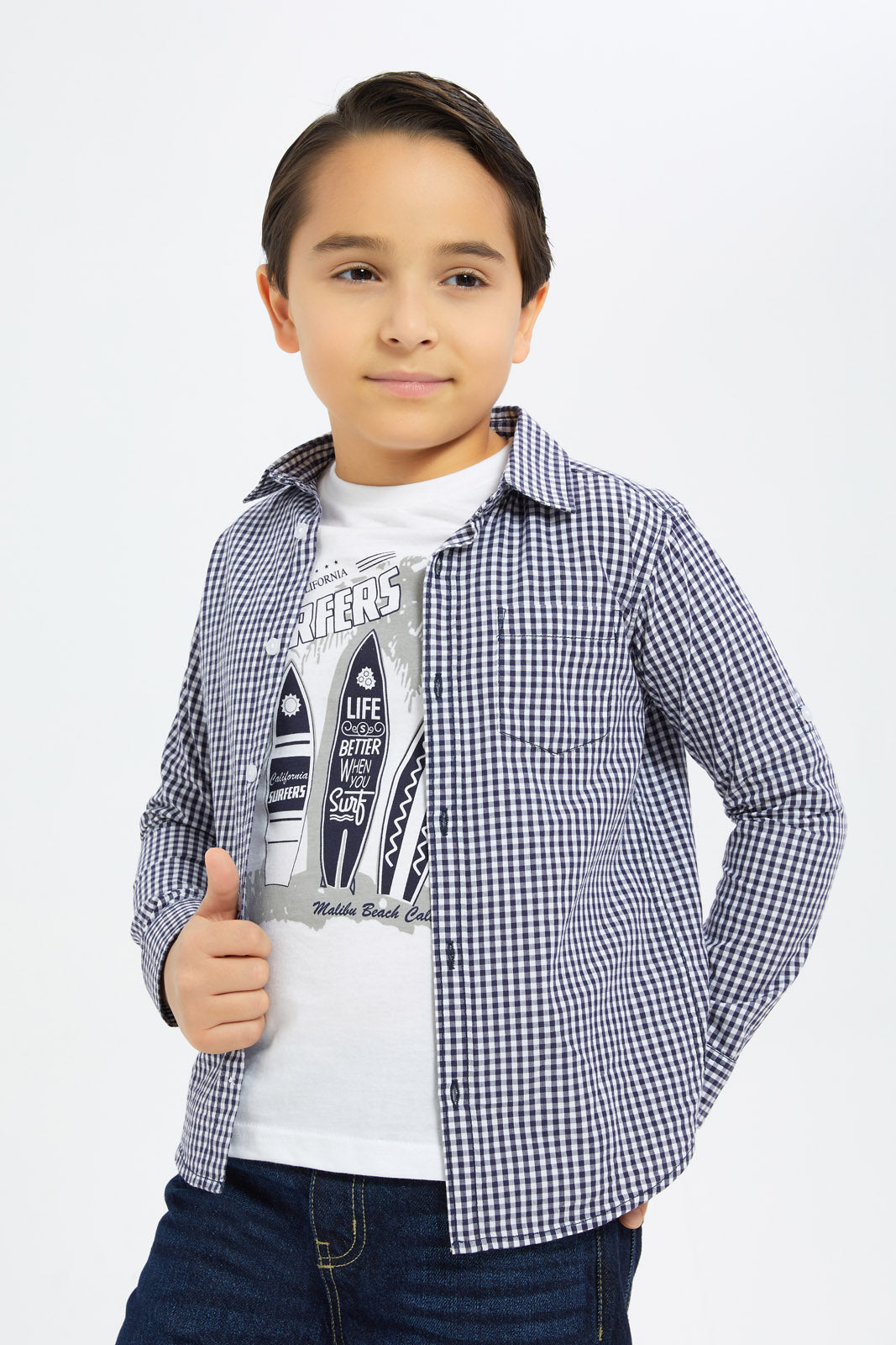 Redtag-Boys-Navy-Check-Shirt-With-T-Shirt-Set-BOY-Shirts,-Category:Shirts,-Colour:Navy,-Deals:New-In,-Dept:Boys,-Filter:Boys-(2-to-8-Yrs),-H1:KWR,-H2:BOY,-H3:SHI,-H4:CSH,-New-In-BOY-APL,-Non-Sale,-S23B,-Season:S23B,-Section:Boys-(0-to-14Yrs)-Boys-2 to 8 Years