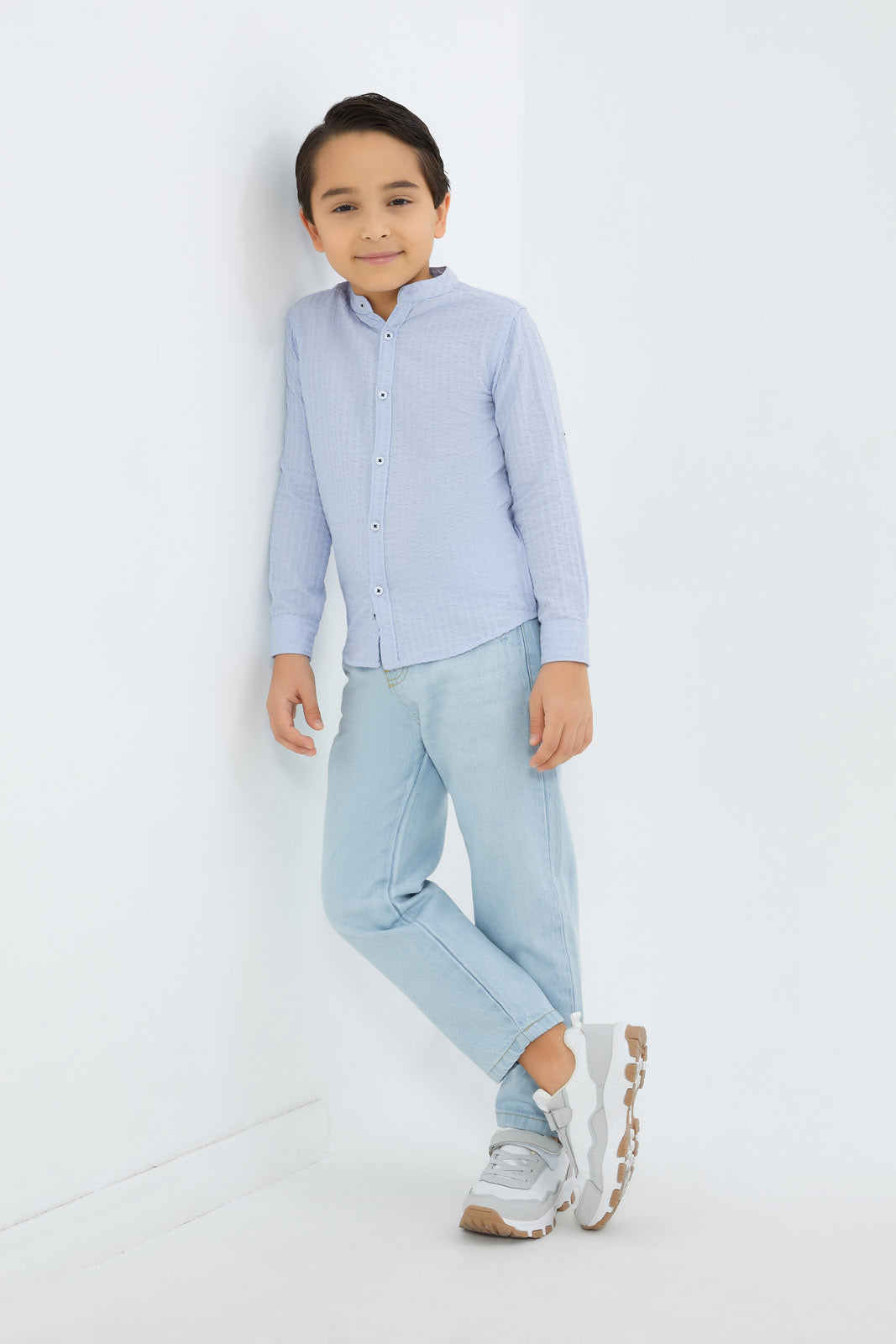 Redtag-Boys-Blue-Seersucker-Long-Sleeve-Shirt-BOY-Shirts,-Category:Shirts,-Colour:Blue,-Deals:New-In,-Dept:Boys,-Filter:Boys-(2-to-8-Yrs),-H1:KWR,-H2:BOY,-H3:SHI,-H4:CSH,-New-In-BOY-APL,-Non-Sale,-S23B,-Season:S23B,-Section:Boys-(0-to-14Yrs)-Boys-2 to 8 Years