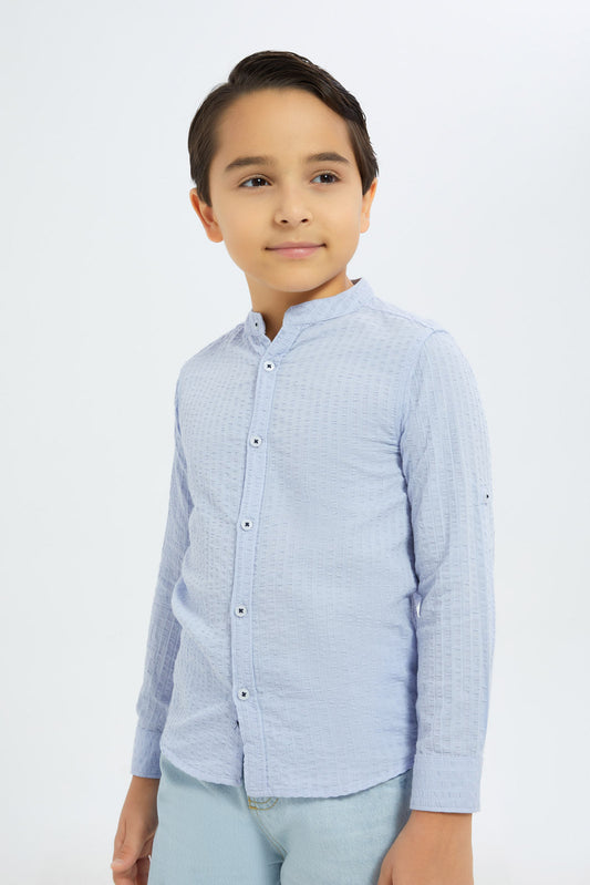 Redtag-Boys-Blue-Seersucker-Long-Sleeve-Shirt-BOY-Shirts,-Category:Shirts,-Colour:Blue,-Deals:New-In,-Dept:Boys,-Filter:Boys-(2-to-8-Yrs),-H1:KWR,-H2:BOY,-H3:SHI,-H4:CSH,-New-In-BOY-APL,-Non-Sale,-S23B,-Season:S23B,-Section:Boys-(0-to-14Yrs)-Boys-2 to 8 Years