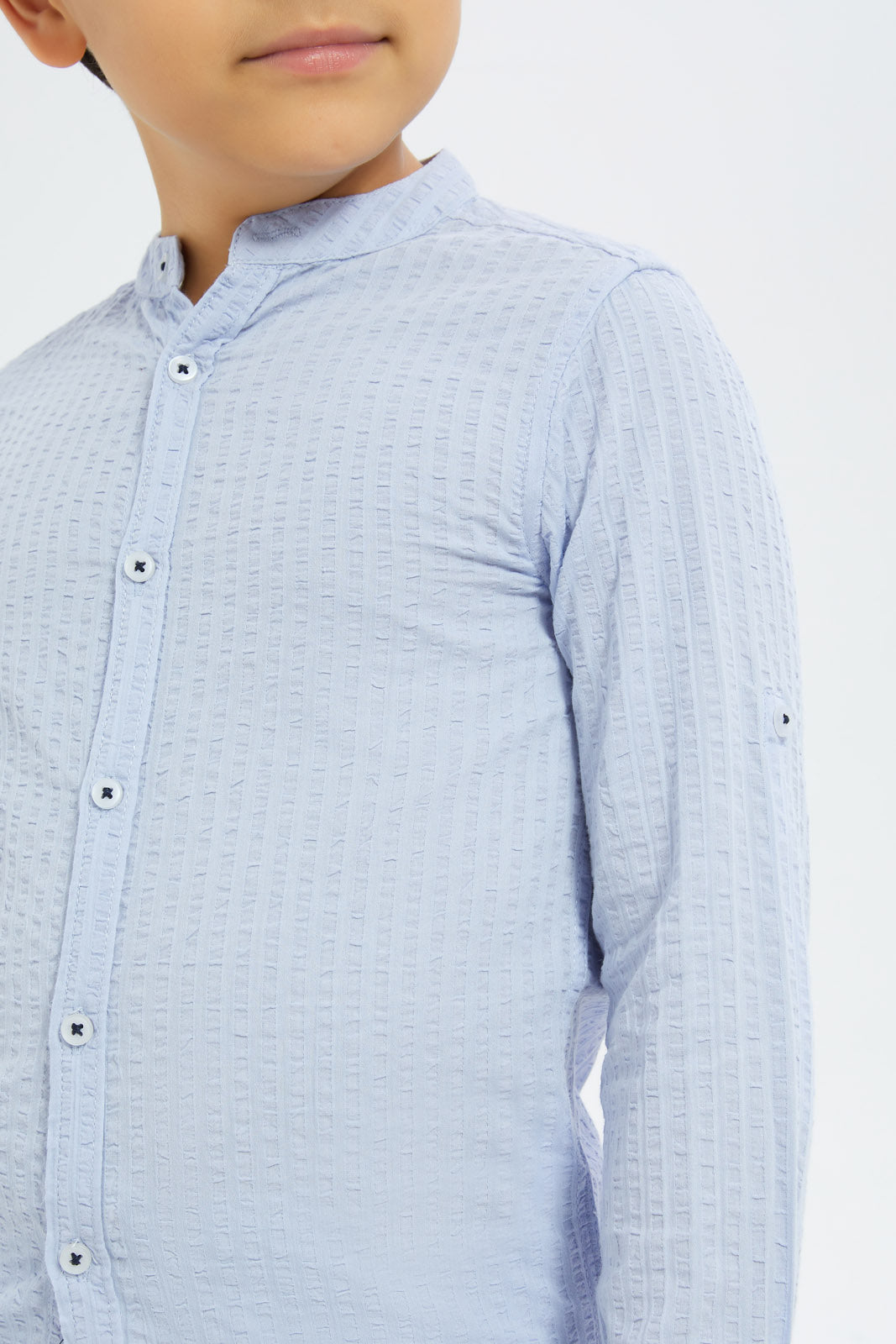 Redtag-Boys-Blue-Seersucker-Long-Sleeve-Shirt-BOY-Shirts,-Category:Shirts,-Colour:Blue,-Deals:New-In,-Dept:Boys,-Filter:Boys-(2-to-8-Yrs),-H1:KWR,-H2:BOY,-H3:SHI,-H4:CSH,-New-In-BOY-APL,-Non-Sale,-S23B,-Season:S23B,-Section:Boys-(0-to-14Yrs)-Boys-2 to 8 Years