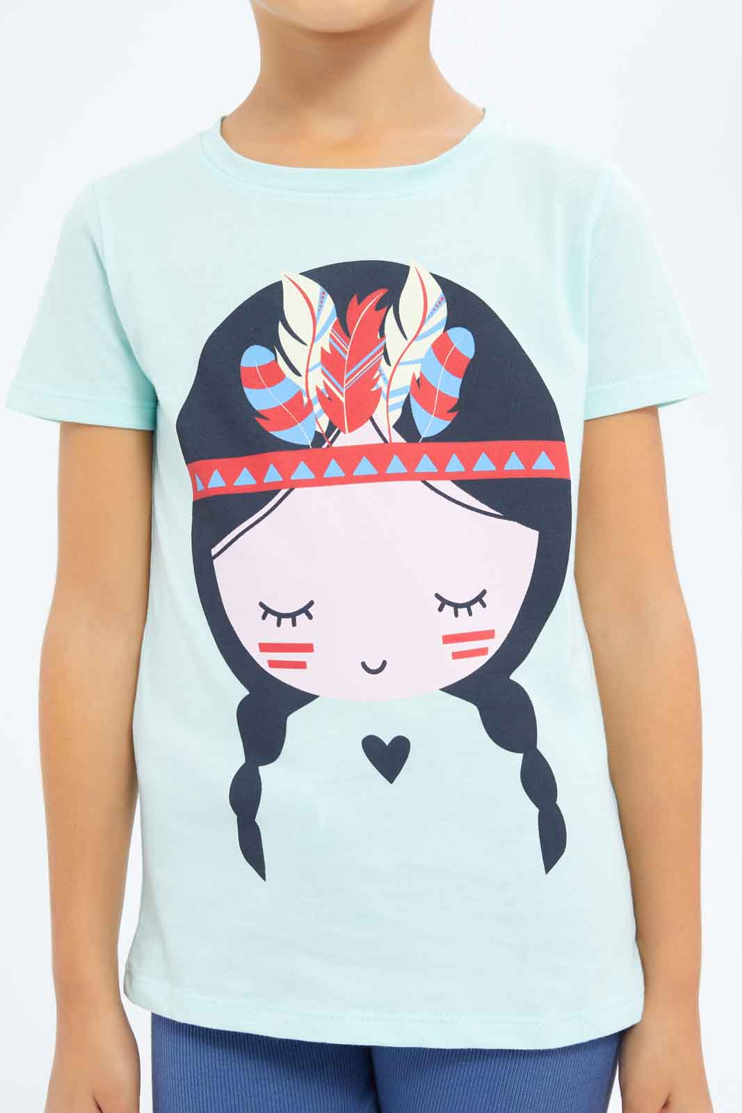 Redtag-Girls-Mint-Girl-Print-Category:T-Shirts,-Colour:Mint,-Deals:New-In,-Dept:Girls,-Filter:Girls-(2-to-8-Yrs),-GIR-T-Shirts,-New-In-GIR-APL,-Non-Sale,-S23B,-Section:Girls-(0-to-14Yrs),-TBL-Girls-2 to 8 Years