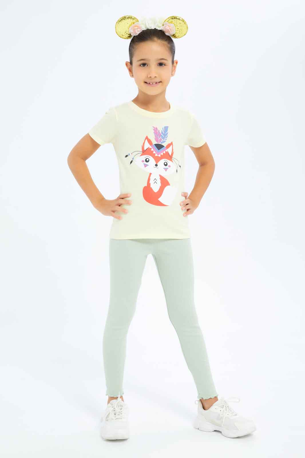 Redtag-Girls-Yellow-Fox-Print-Category:T-Shirts,-Colour:Yellow,-Deals:New-In,-Dept:Girls,-Filter:Girls-(2-to-8-Yrs),-GIR-T-Shirts,-New-In-GIR-APL,-Non-Sale,-S23B,-Section:Girls-(0-to-14Yrs),-TBL-Girls-2 to 8 Years