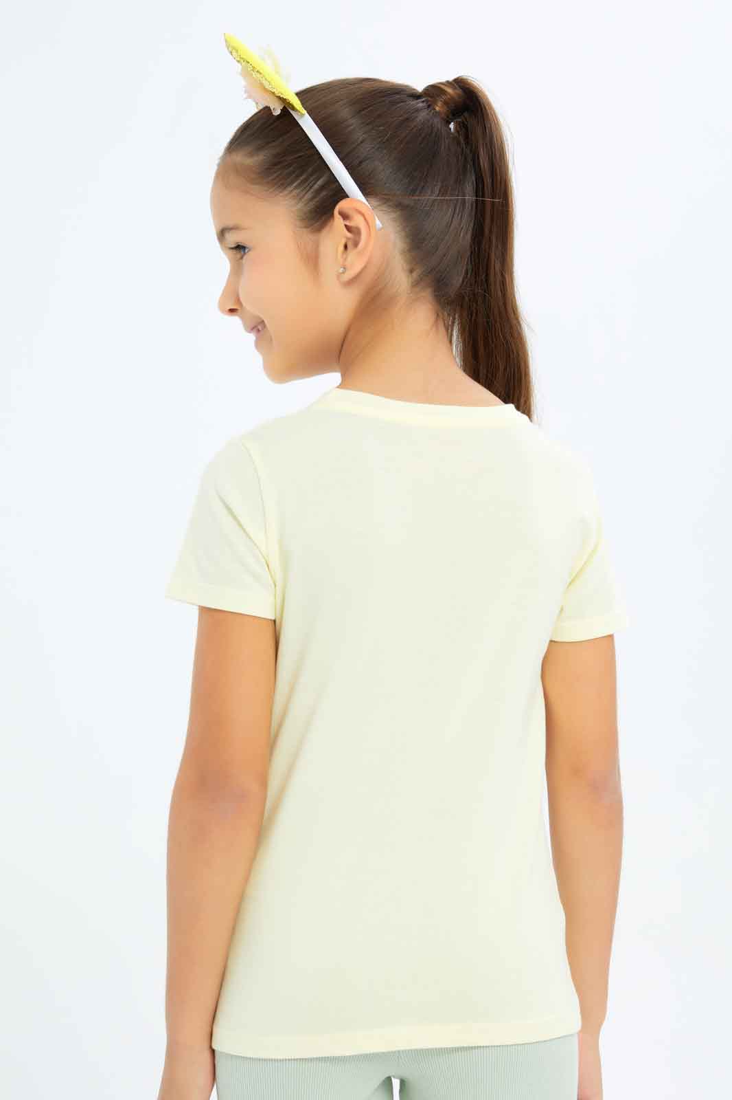 Redtag-Girls-Yellow-Fox-Print-Category:T-Shirts,-Colour:Yellow,-Deals:New-In,-Dept:Girls,-Filter:Girls-(2-to-8-Yrs),-GIR-T-Shirts,-New-In-GIR-APL,-Non-Sale,-S23B,-Section:Girls-(0-to-14Yrs),-TBL-Girls-2 to 8 Years