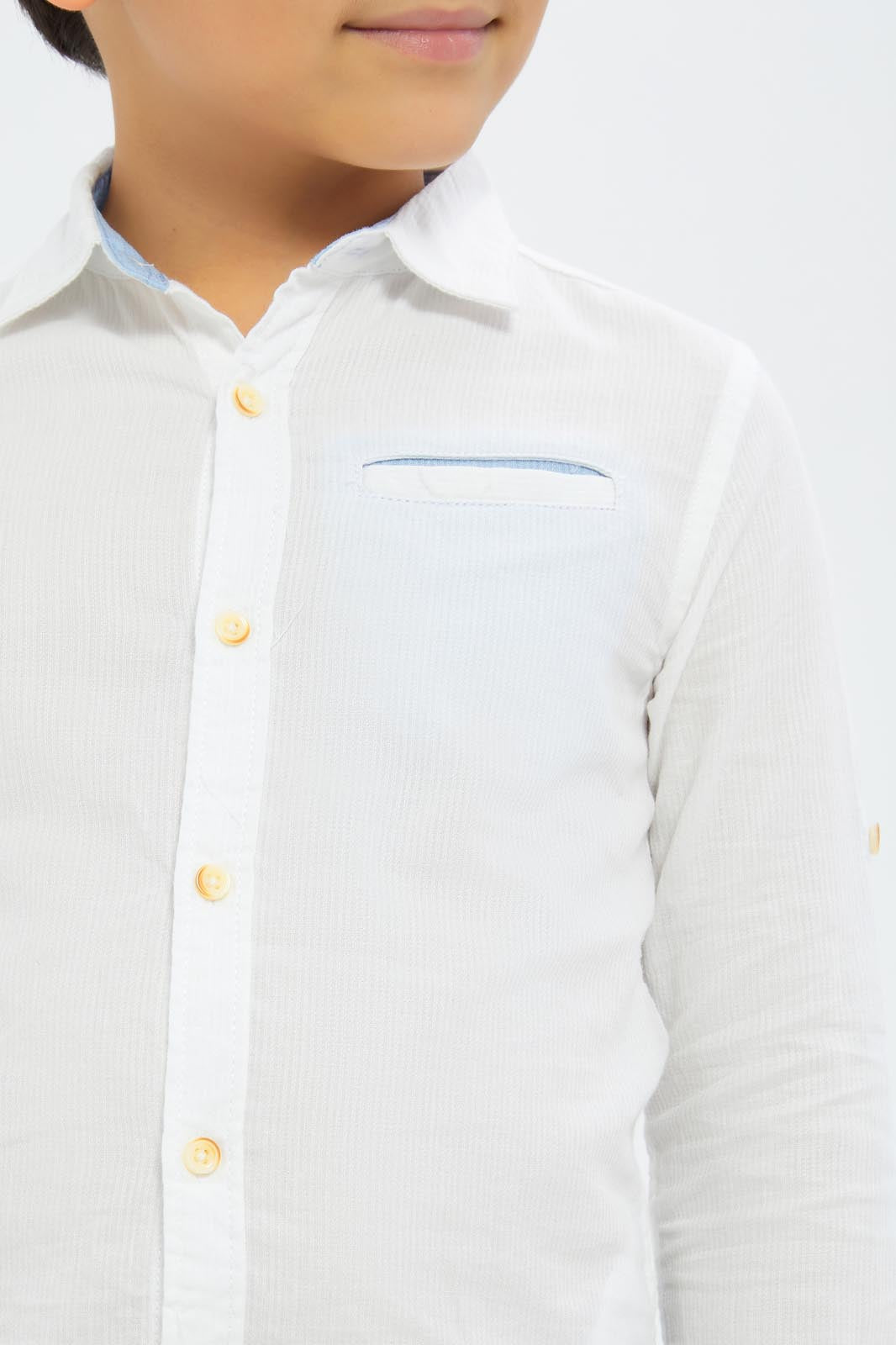 Redtag-Boys-White-Pen-Pocket-Stripe-Shirt-BOY-Shirts,-Category:Shirts,-Colour:White,-Deals:New-In,-Dept:Boys,-Filter:Boys-(2-to-8-Yrs),-New-In-BOY-APL,-Non-Sale,-S23B,-Section:Boys-(0-to-14Yrs)-Boys-2 to 8 Years