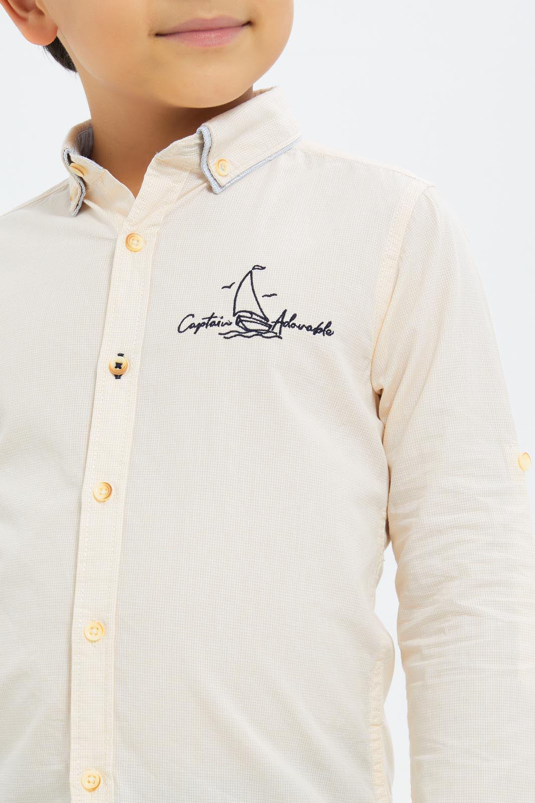 Redtag-Boys-Beige-Stripe-Double-Collar-Shirt-BOY-Shirts,-Category:Shirts,-Colour:Beige,-Deals:New-In,-Dept:Boys,-Filter:Boys-(2-to-8-Yrs),-New-In-BOY-APL,-Non-Sale,-S23B,-Section:Boys-(0-to-14Yrs)-Boys-2 to 8 Years