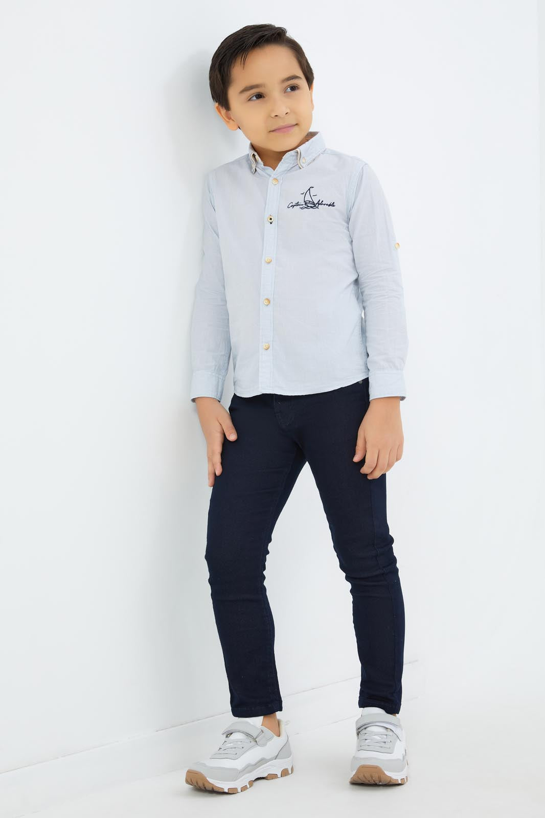 Redtag-Boys-Blue-Stirpe-Double-Collar-Shirt-BOY-Shirts,-Category:Shirts,-Colour:Blue,-Deals:New-In,-Dept:Boys,-Filter:Boys-(2-to-8-Yrs),-New-In-BOY-APL,-Non-Sale,-S23B,-Section:Boys-(0-to-14Yrs)-Boys-2 to 8 Years