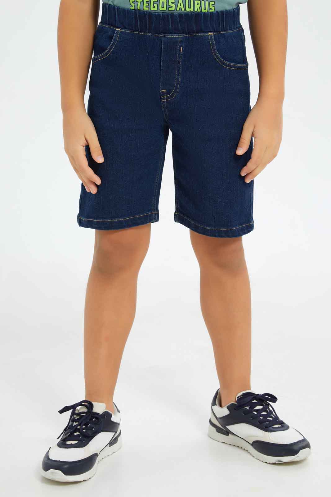 Redtag-Boys-Dark-Wash-Balloon-Fit-Denim-Shorts-BOY-Shorts,-Category:Shorts,-Colour:Dark-Wash,-Deals:New-In,-Dept:Boys,-Filter:Boys-(2-to-8-Yrs),-New-In-BOY-APL,-Non-Sale,-S23C,-Section:Boys-(0-to-14Yrs)-Boys-2 to 8 Years