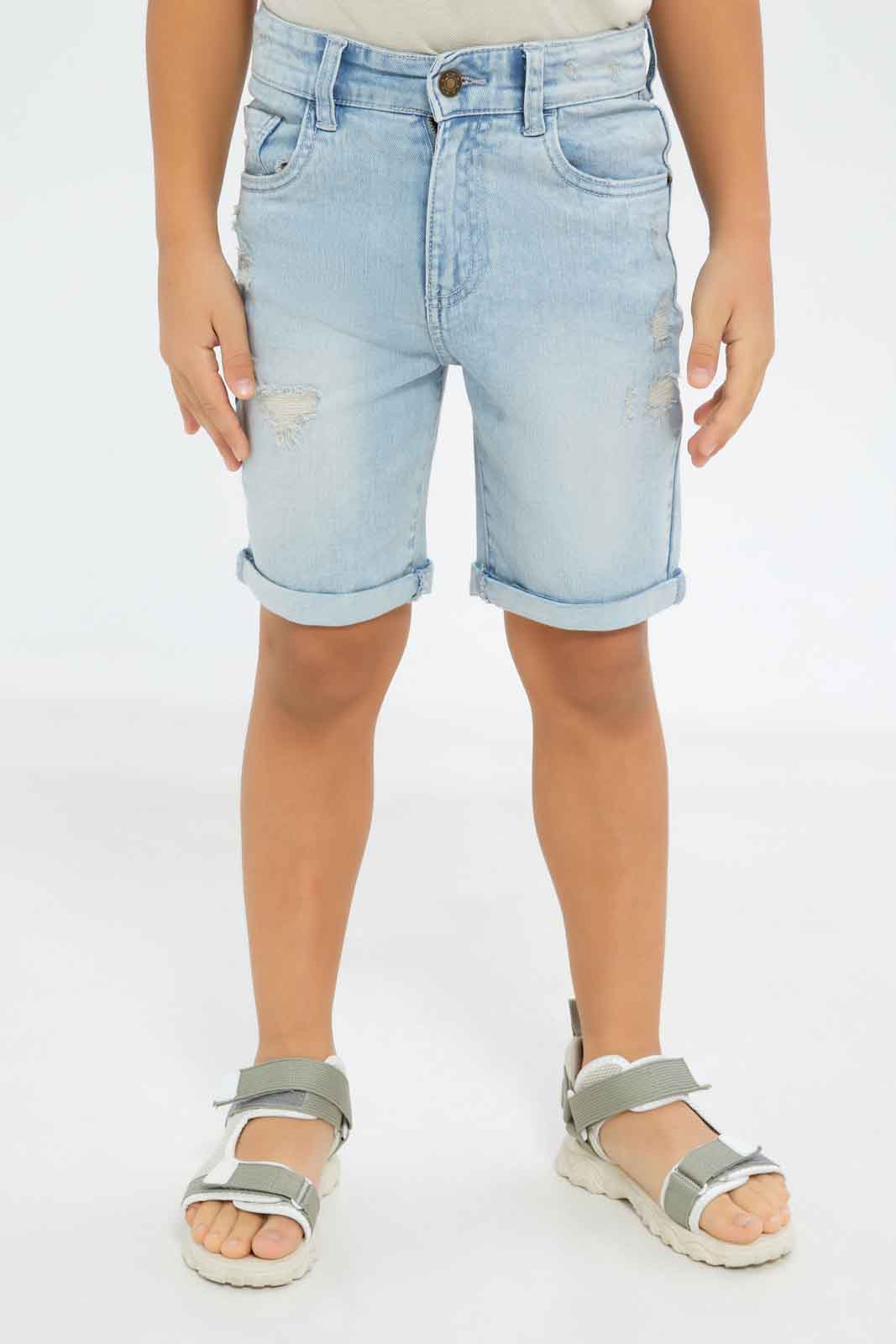 Redtag-Boys-Light-Wash-Ripped-5-Pocket-Shorts-BOY-Shorts,-Category:Shorts,-Colour:Light-Wash,-Deals:New-In,-Dept:Boys,-Filter:Boys-(2-to-8-Yrs),-New-In-BOY-APL,-Non-Sale,-S23C,-Section:Boys-(0-to-14Yrs)-Boys-2 to 8 Years