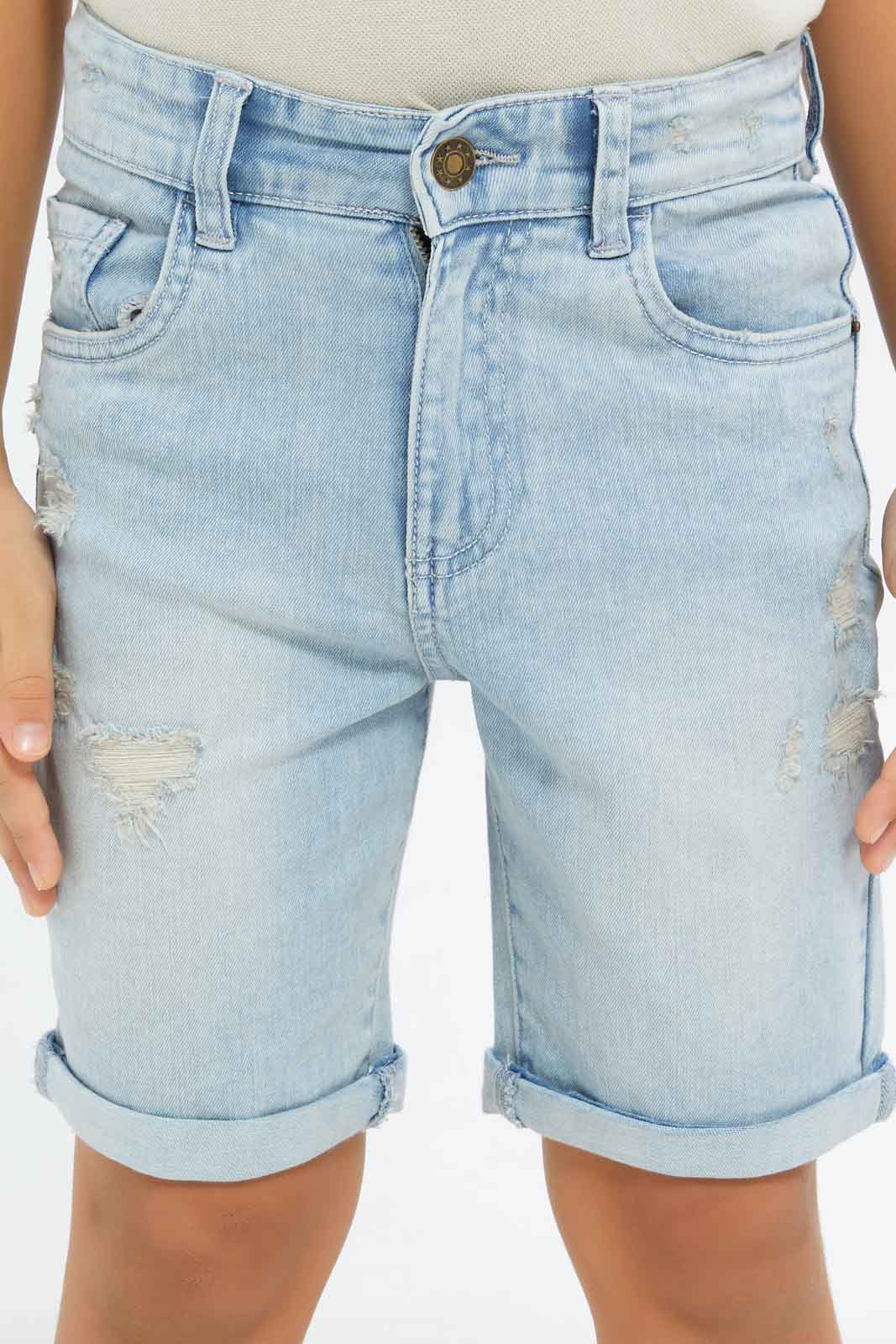 Redtag-Boys-Light-Wash-Ripped-5-Pocket-Shorts-BOY-Shorts,-Category:Shorts,-Colour:Light-Wash,-Deals:New-In,-Dept:Boys,-Filter:Boys-(2-to-8-Yrs),-New-In-BOY-APL,-Non-Sale,-S23C,-Section:Boys-(0-to-14Yrs)-Boys-2 to 8 Years