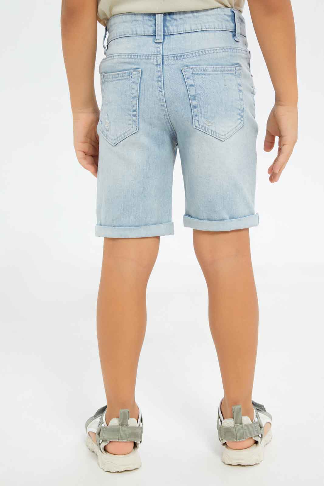 Redtag-Boys-Light-Wash-Ripped-5-Pocket-Shorts-BOY-Shorts,-Category:Shorts,-Colour:Light-Wash,-Deals:New-In,-Dept:Boys,-Filter:Boys-(2-to-8-Yrs),-New-In-BOY-APL,-Non-Sale,-S23C,-Section:Boys-(0-to-14Yrs)-Boys-2 to 8 Years