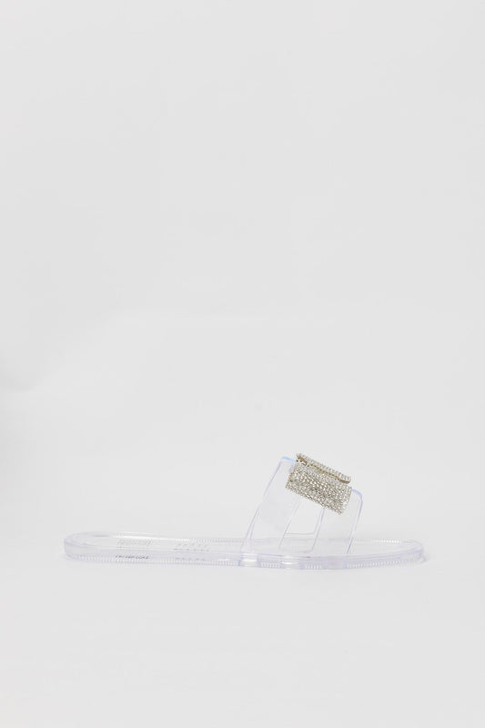 Redtag-Clear-Jelly-With-Diamante-Bow-Trim-Category:Shoes,-Colour:White,-Deals:New-In,-Filter:Women's-Footwear,-H1:FOO,-H2:LAD,-H3:SAF,-H4:FLF,-New-In-Women-FOO,-Non-Sale,-Promo:RMD,-RMD,-S23B,-Season:S23B,-Section:Women,-Women-Flip-Flops-Women's-