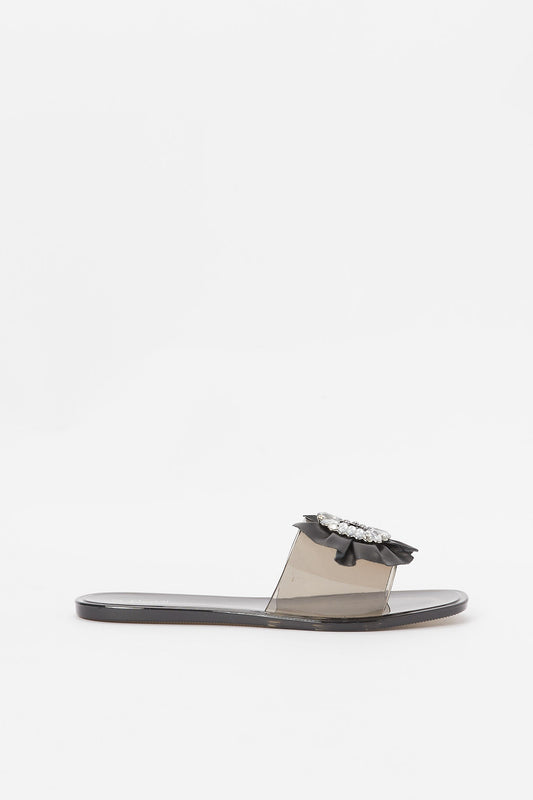 Redtag-Black-Embellished-Buckle-Jelly-Mule-Category:Shoes,-Colour:Black,-Deals:New-In,-Filter:Women's-Footwear,-H1:FOO,-H2:LAD,-H3:SAF,-H4:FLF,-New-In-Women-FOO,-Non-Sale,-Promo:RMD,-RMD,-S23B,-Season:S23B,-Section:Women,-Women-Flip-Flops-Women's-