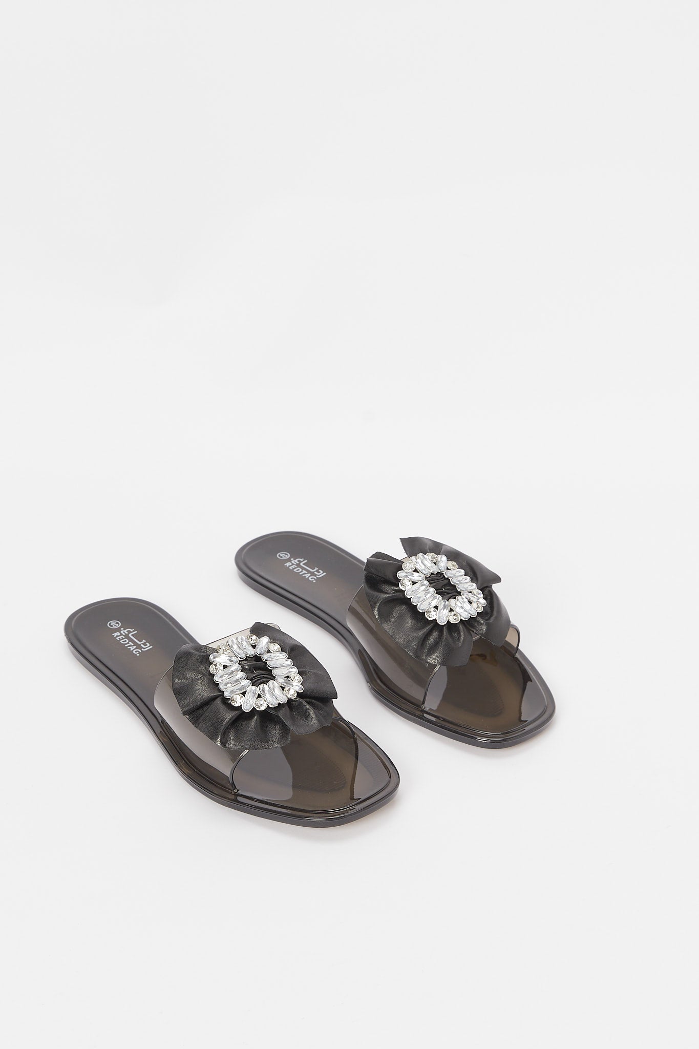 Redtag-Black-Embellished-Buckle-Jelly-Mule-Category:Shoes,-Colour:Black,-Deals:New-In,-Filter:Women's-Footwear,-H1:FOO,-H2:LAD,-H3:SAF,-H4:FLF,-New-In-Women-FOO,-Non-Sale,-Promo:RMD,-RMD,-S23B,-Season:S23B,-Section:Women,-Women-Flip-Flops-Women's-