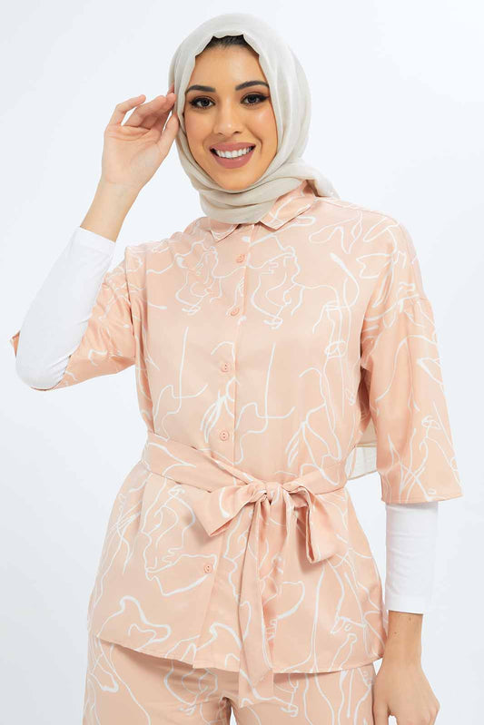 Redtag-Women-Printed-Collared-Belted-Tunic-Category:Blouses,-Colour:Assorted,-Deals:New-In,-Dept:Ladieswear,-Filter:Women's-Clothing,-LMC,-New-In-Women-APL,-Non-Sale,-S23B,-Section:Women,-Women-Blouses--