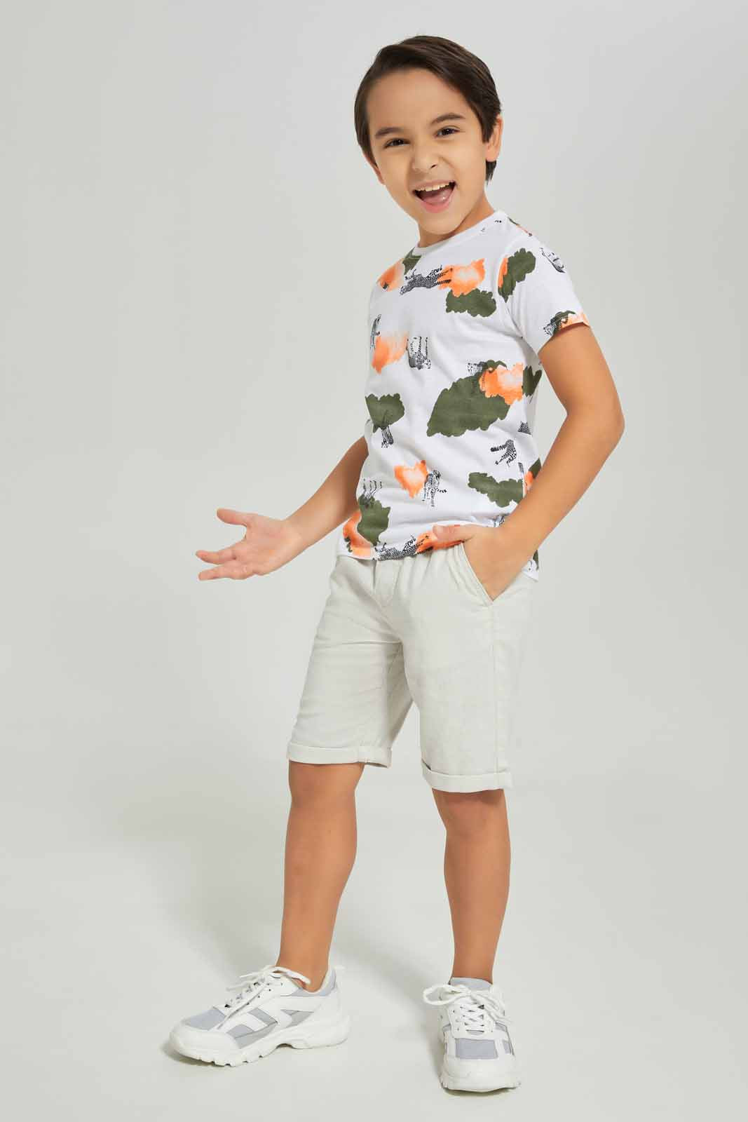 Redtag-Boys-Beige-Marble-Print-T-Shirt-And-Linen-Shorts-Set-BOY-Sets,-Category:Sets,-Colour:Beige,-Deals:New-In,-Dept:Boys,-Filter:Boys-(2-to-8-Yrs),-New-In-BOY-APL,-Non-Sale,-S23C,-Section:Boys-(0-to-14Yrs)-Boys-2 to 8 Years