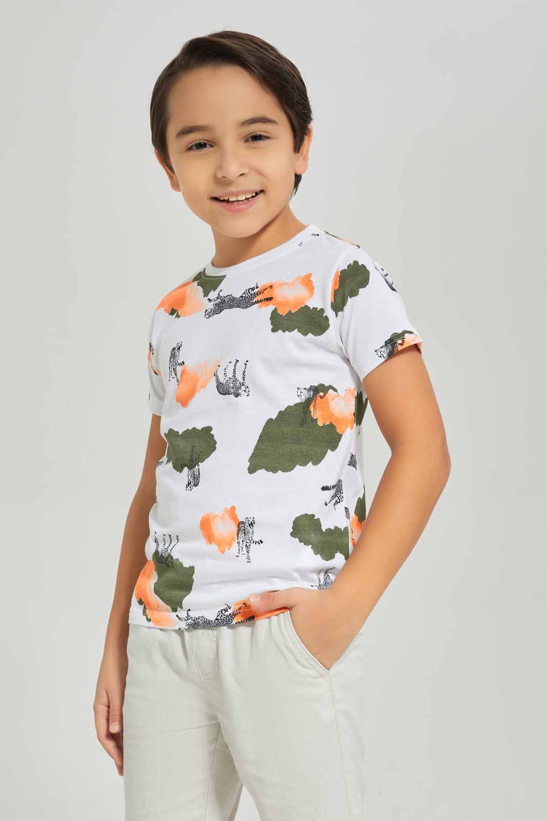Redtag-Boys-Beige-Marble-Print-T-Shirt-And-Linen-Shorts-Set-BOY-Sets,-Category:Sets,-Colour:Beige,-Deals:New-In,-Dept:Boys,-Filter:Boys-(2-to-8-Yrs),-New-In-BOY-APL,-Non-Sale,-S23C,-Section:Boys-(0-to-14Yrs)-Boys-2 to 8 Years