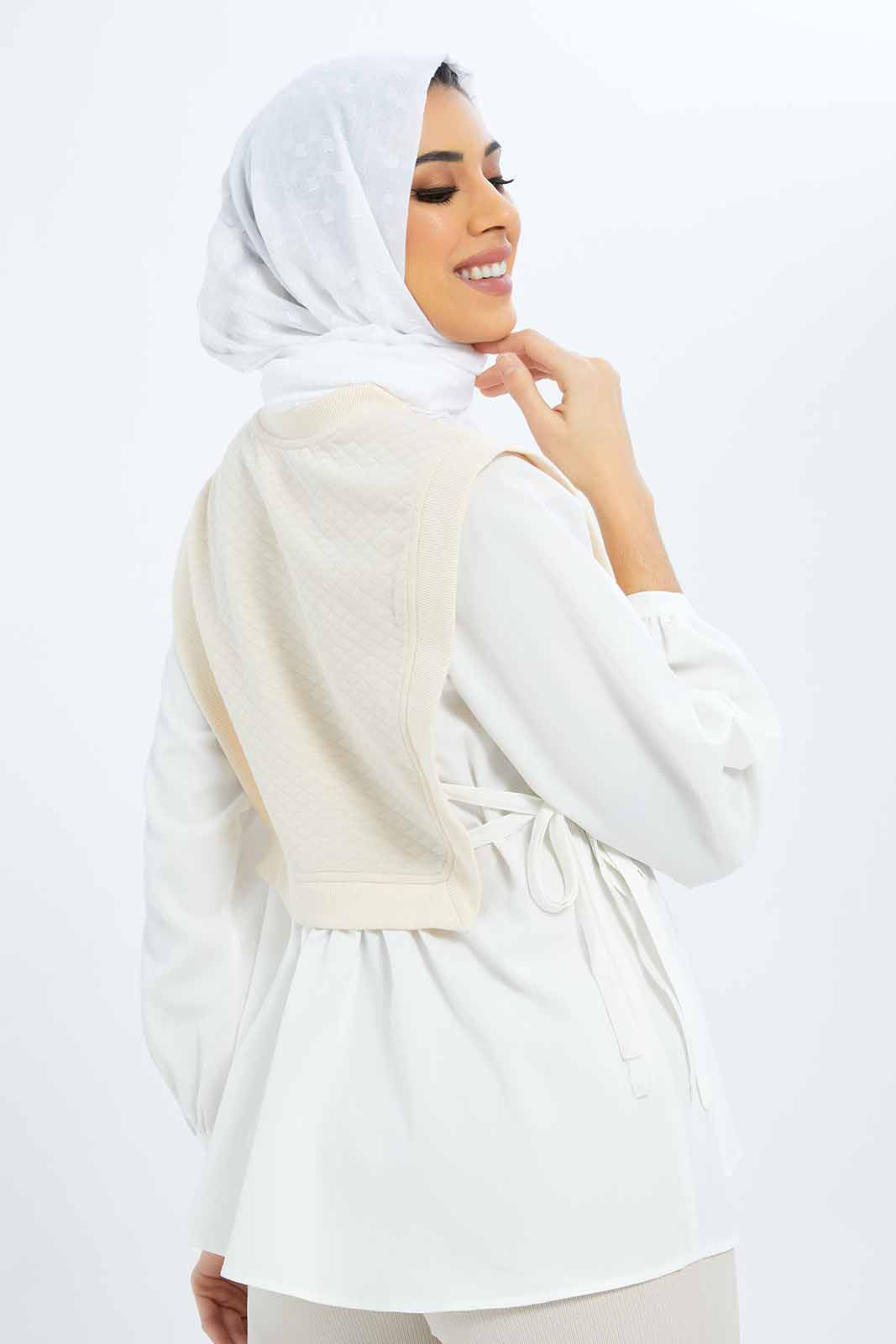 Redtag-Women-Jacquard-Side-Knotted-Stylised-Top-Category:Blouses,-Colour:White,-Deals:New-In,-Dept:Ladieswear,-Filter:Women's-Clothing,-LMC,-New-In-Women-APL,-Non-Sale,-S23B,-Section:Women,-Women-Blouses--