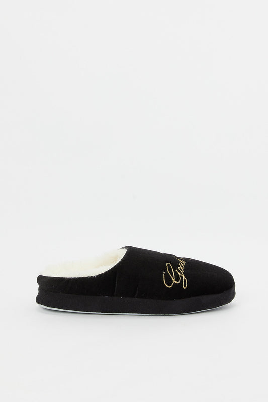 Redtag-Black-Slogan-Slipper-Category:Shoes,-Colour:Black,-Deals:New-In,-Filter:Women's-Footwear,-H1:FOO,-H2:LAD,-H3:SLI,-H4:SLI,-N/A,-New-In-Women-FOO,-Non-Sale,-S23B,-Season:S23B,-Section:Women,-Women-Slippers-Women's-
