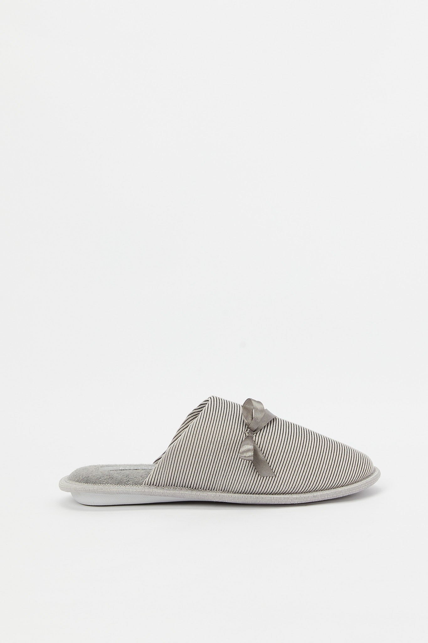 Redtag-Grey-Lurex-Stripe-Slipper-With-Bow-Trim-Category:Shoes,-Colour:Grey,-Deals:New-In,-Filter:Women's-Footwear,-H1:FOO,-H2:LAD,-H3:SLI,-H4:SLI,-N/A,-New-In-Women-FOO,-Non-Sale,-S23B,-Season:S23B,-Section:Women,-Women-Slippers-Women's-