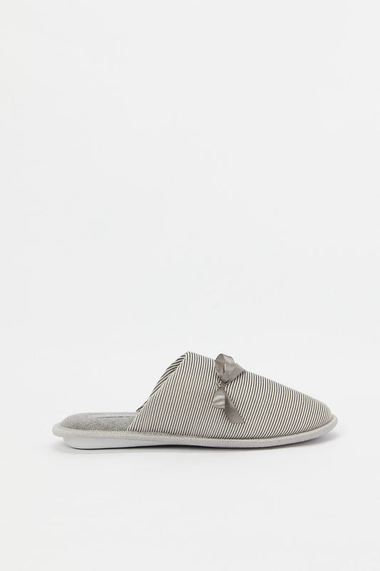 Redtag-Grey-Lurex-Stripe-Slipper-With-Bow-Trim-Category:Shoes,-Colour:Grey,-Deals:New-In,-Filter:Women's-Footwear,-H1:FOO,-H2:LAD,-H3:SLI,-H4:SLI,-N/A,-New-In-Women-FOO,-Non-Sale,-S23B,-Season:S23B,-Section:Women,-Women-Slippers-Women's-
