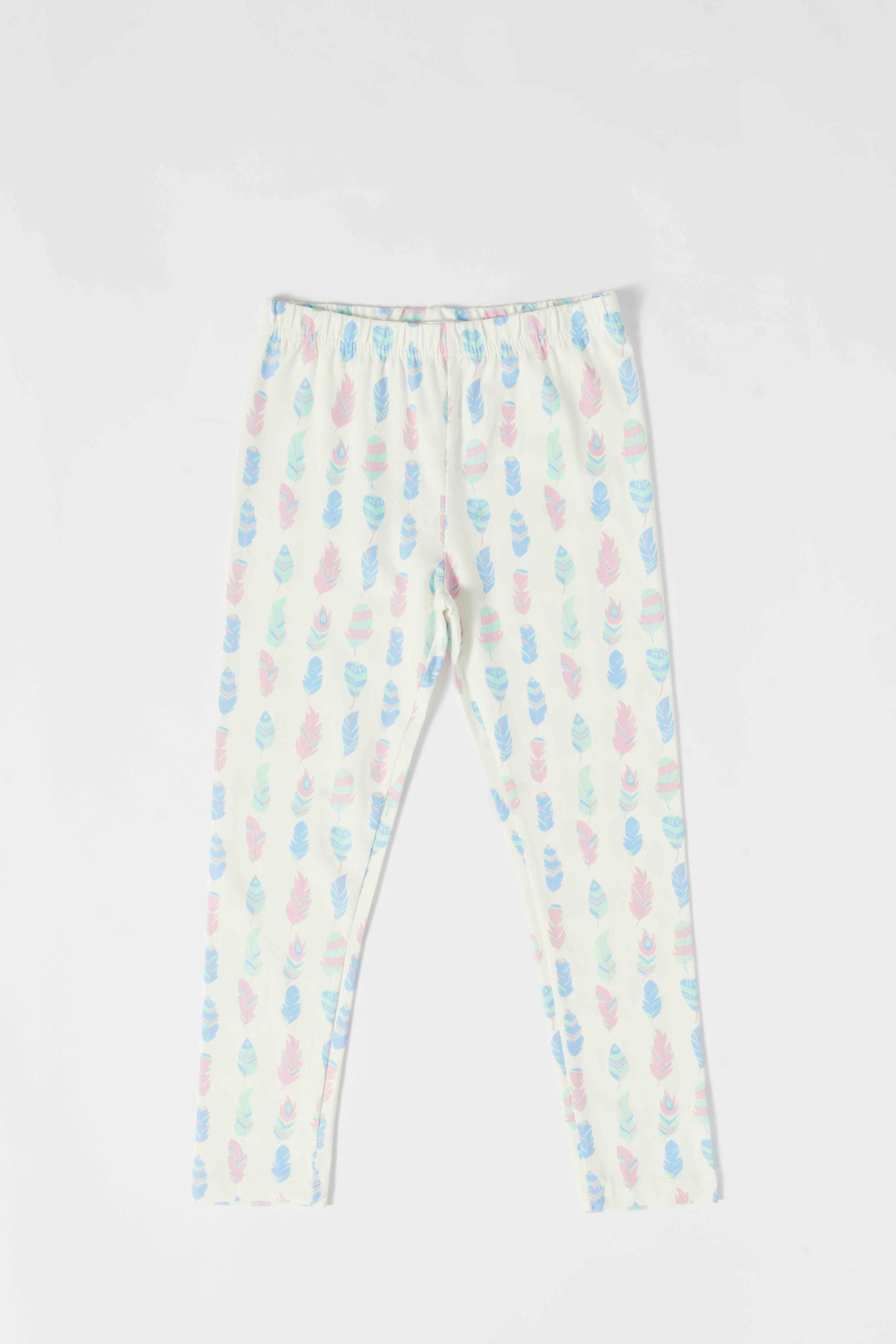Redtag-Girls-Cream-All-Over-Print-Feather-Print-Leggings-Category:Leggings,-Colour:Cream,-Deals:New-In,-Dept:Girls,-Filter:Girls-(2-to-8-Yrs),-GIR-Leggings,-New-In-GIR-APL,-Non-Sale,-S23B,-Section:Girls-(0-to-14Yrs),-TBL-Girls-2 to 8 Years