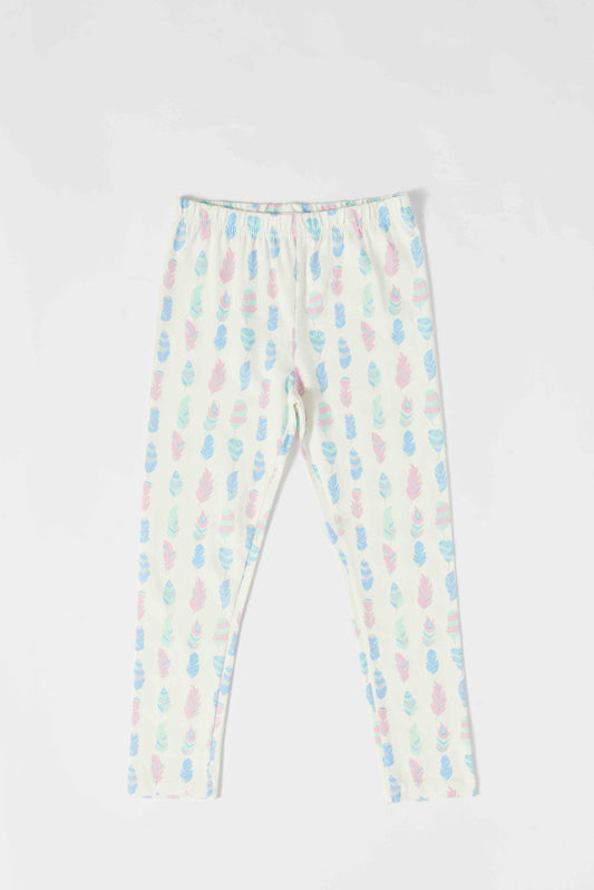 Redtag-Girls-Cream-All-Over-Print-Feather-Print-Leggings-Category:Leggings,-Colour:Cream,-Deals:New-In,-Dept:Girls,-Filter:Girls-(2-to-8-Yrs),-GIR-Leggings,-New-In-GIR-APL,-Non-Sale,-S23B,-Section:Girls-(0-to-14Yrs),-TBL-Girls-2 to 8 Years