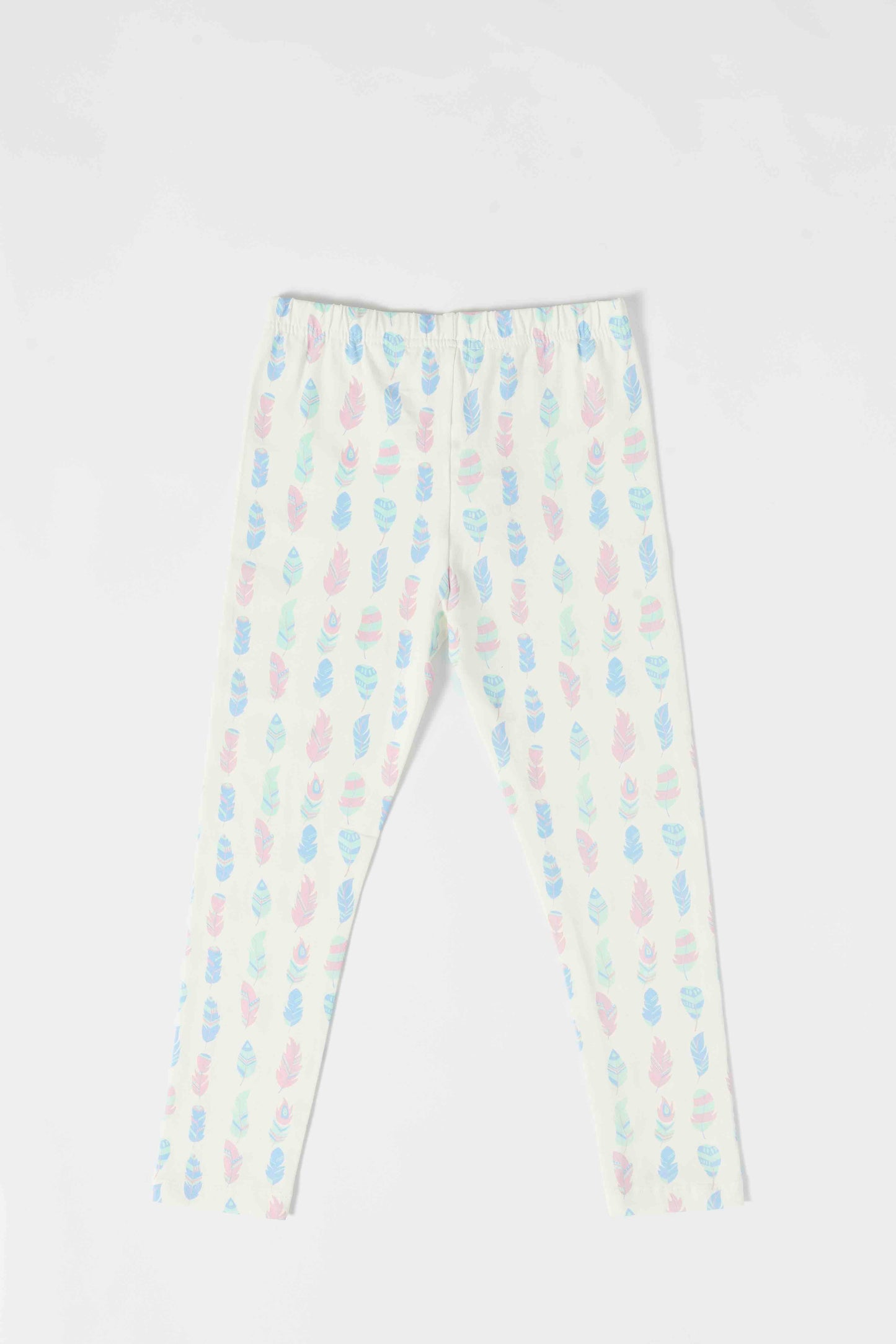 Redtag-Girls-Cream-All-Over-Print-Feather-Print-Leggings-Category:Leggings,-Colour:Cream,-Deals:New-In,-Dept:Girls,-Filter:Girls-(2-to-8-Yrs),-GIR-Leggings,-New-In-GIR-APL,-Non-Sale,-S23B,-Section:Girls-(0-to-14Yrs),-TBL-Girls-2 to 8 Years