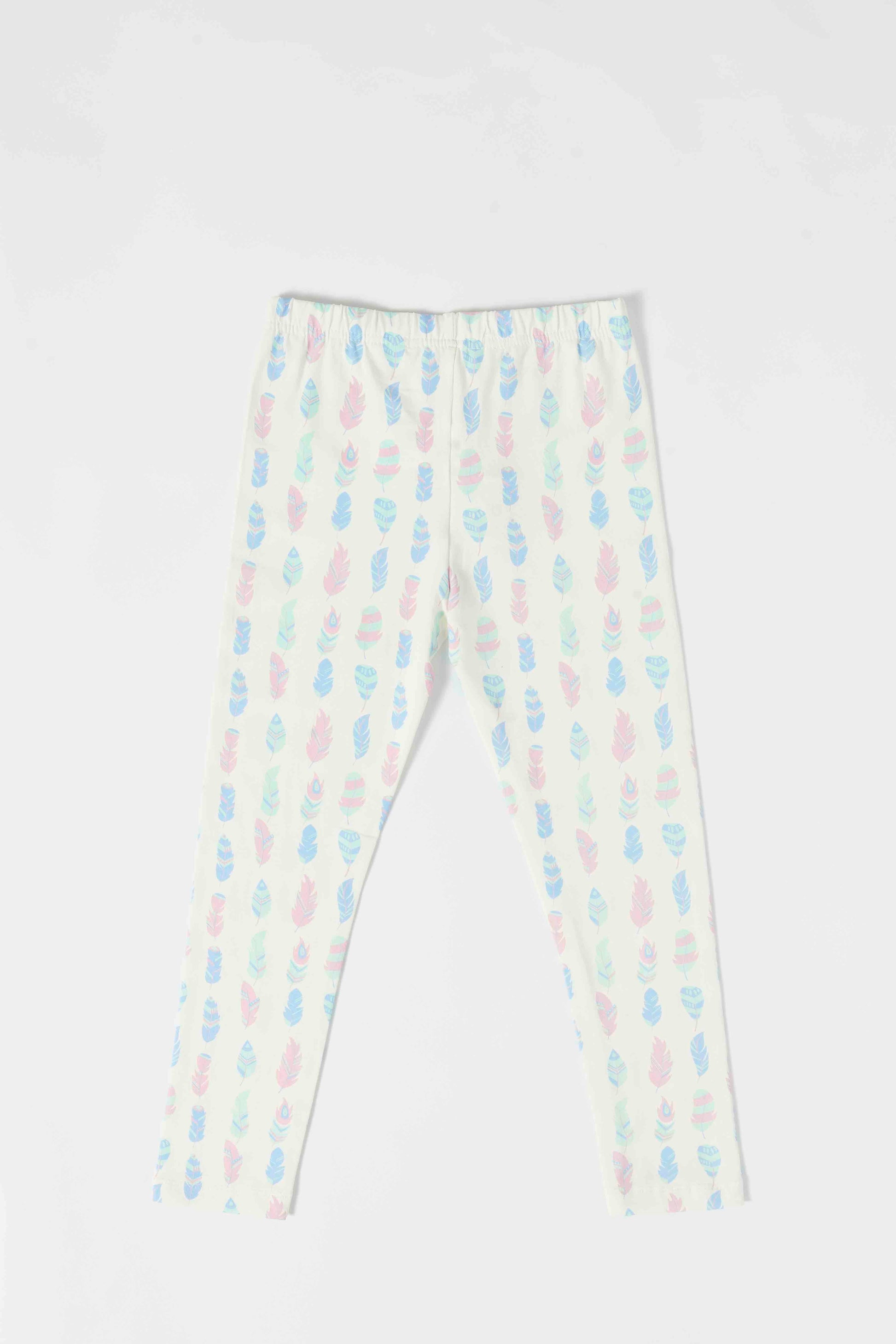 Redtag-Girls-Cream-All-Over-Print-Feather-Print-Leggings-Category:Leggings,-Colour:Cream,-Deals:New-In,-Dept:Girls,-Filter:Girls-(2-to-8-Yrs),-GIR-Leggings,-New-In-GIR-APL,-Non-Sale,-S23B,-Section:Girls-(0-to-14Yrs),-TBL-Girls-2 to 8 Years