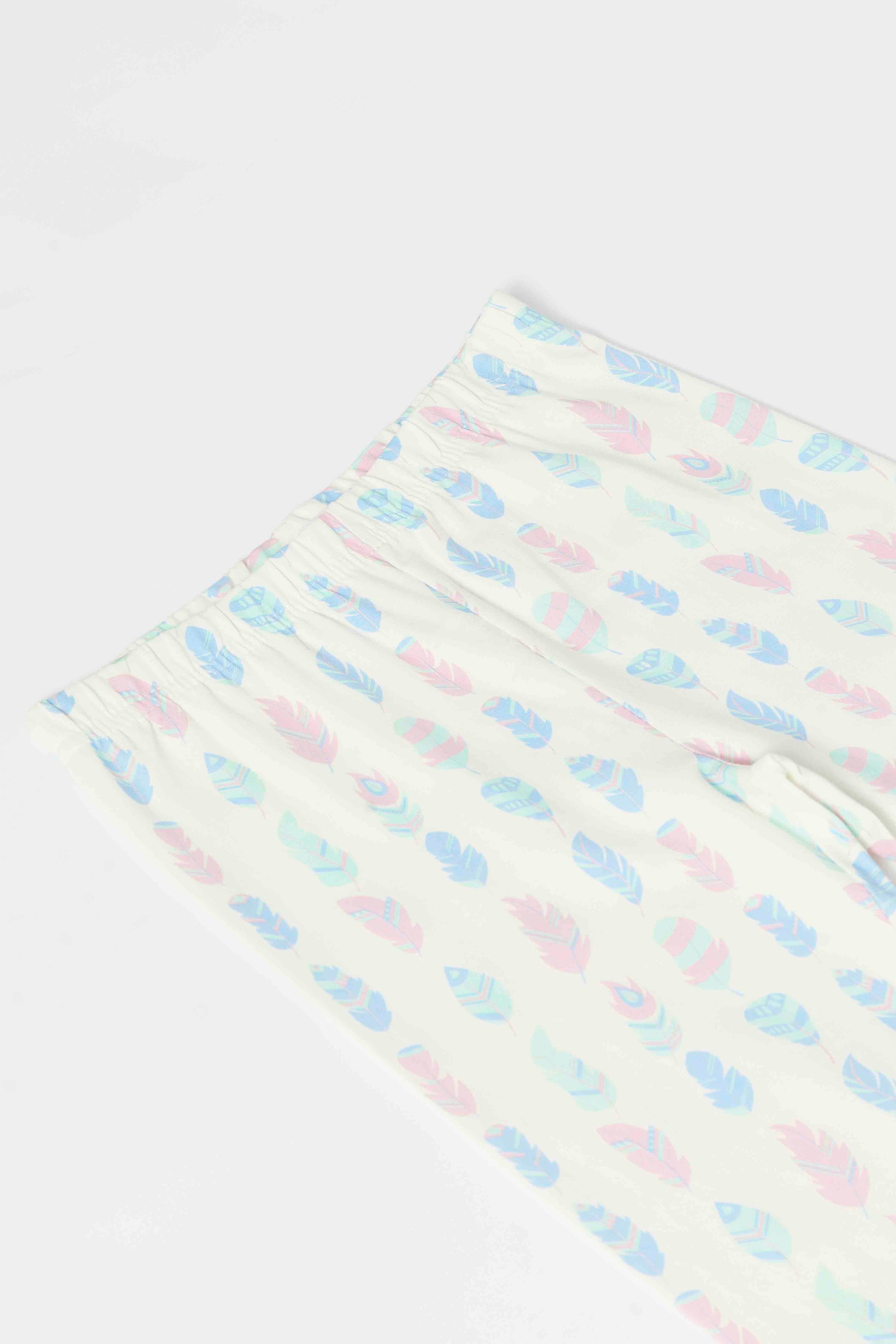 Redtag-Girls-Cream-All-Over-Print-Feather-Print-Leggings-Category:Leggings,-Colour:Cream,-Deals:New-In,-Dept:Girls,-Filter:Girls-(2-to-8-Yrs),-GIR-Leggings,-New-In-GIR-APL,-Non-Sale,-S23B,-Section:Girls-(0-to-14Yrs),-TBL-Girls-2 to 8 Years