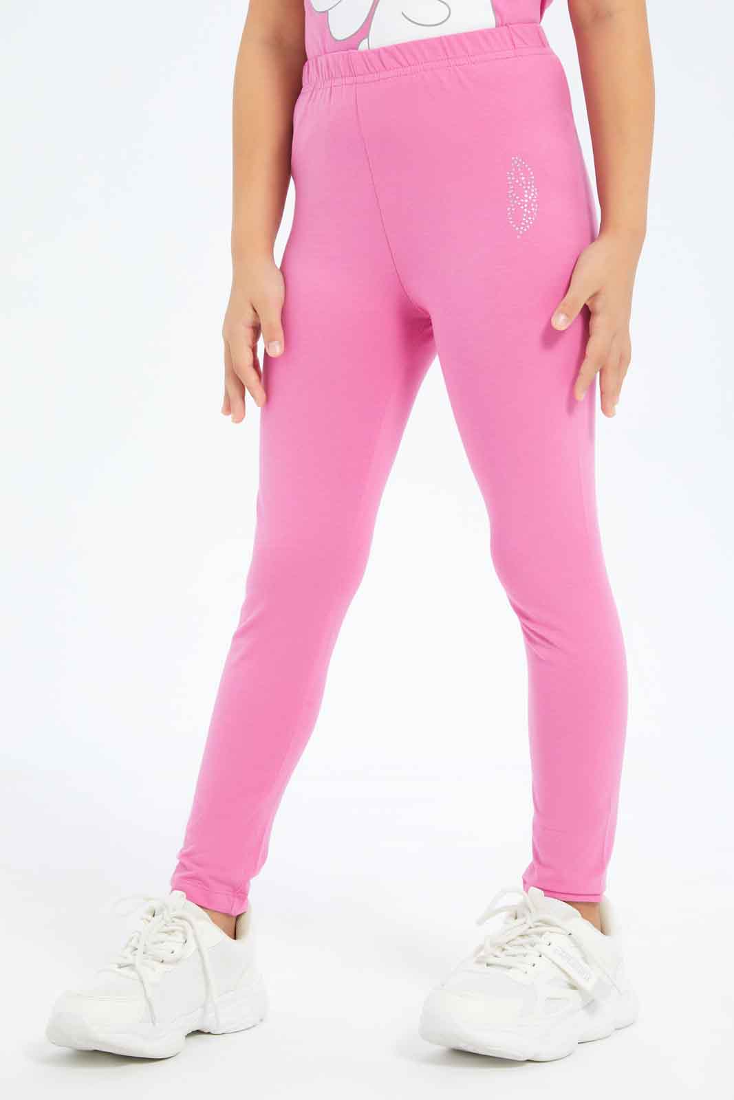 Redtag-Girls-Fuschia-Legging-With-Rhine-Stone-Category:Leggings,-Colour:Fuchsia,-Deals:New-In,-Dept:Girls,-Filter:Girls-(2-to-8-Yrs),-GIR-Leggings,-New-In-GIR-APL,-Non-Sale,-S23B,-Section:Girls-(0-to-14Yrs),-TBL-Girls-2 to 8 Years