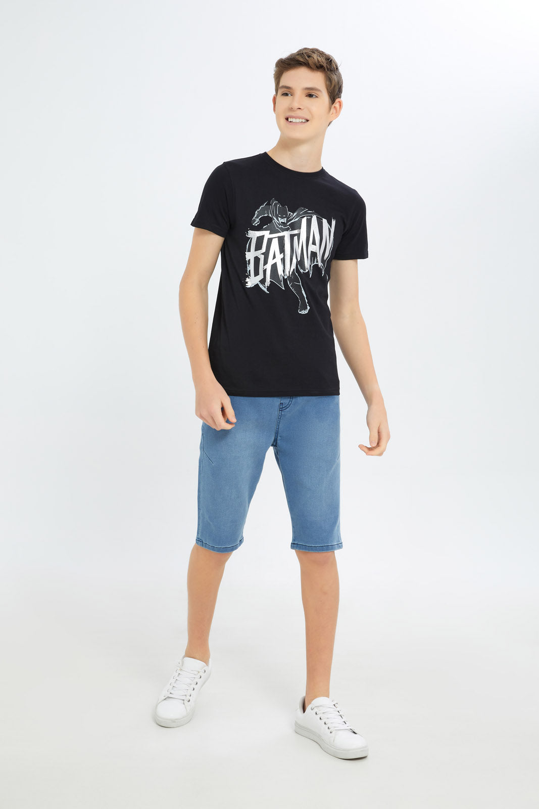 Redtag-Boys-Black-Batman-Tee-BSR-T-Shirts,-Category:T-Shirts,-CHA,-Colour:Black,-Deals:New-In,-Dept:Boys,-Filter:Senior-Boys-(8-to-14-Yrs),-H1:KWR,-H2:BSR,-H3:TSH,-H4:TSH,-New-In-BSR-APL,-Non-Sale,-S23C,-Season:S23C,-Section:Boys-(0-to-14Yrs),-TBL-Senior-Boys-9 to 14 Years